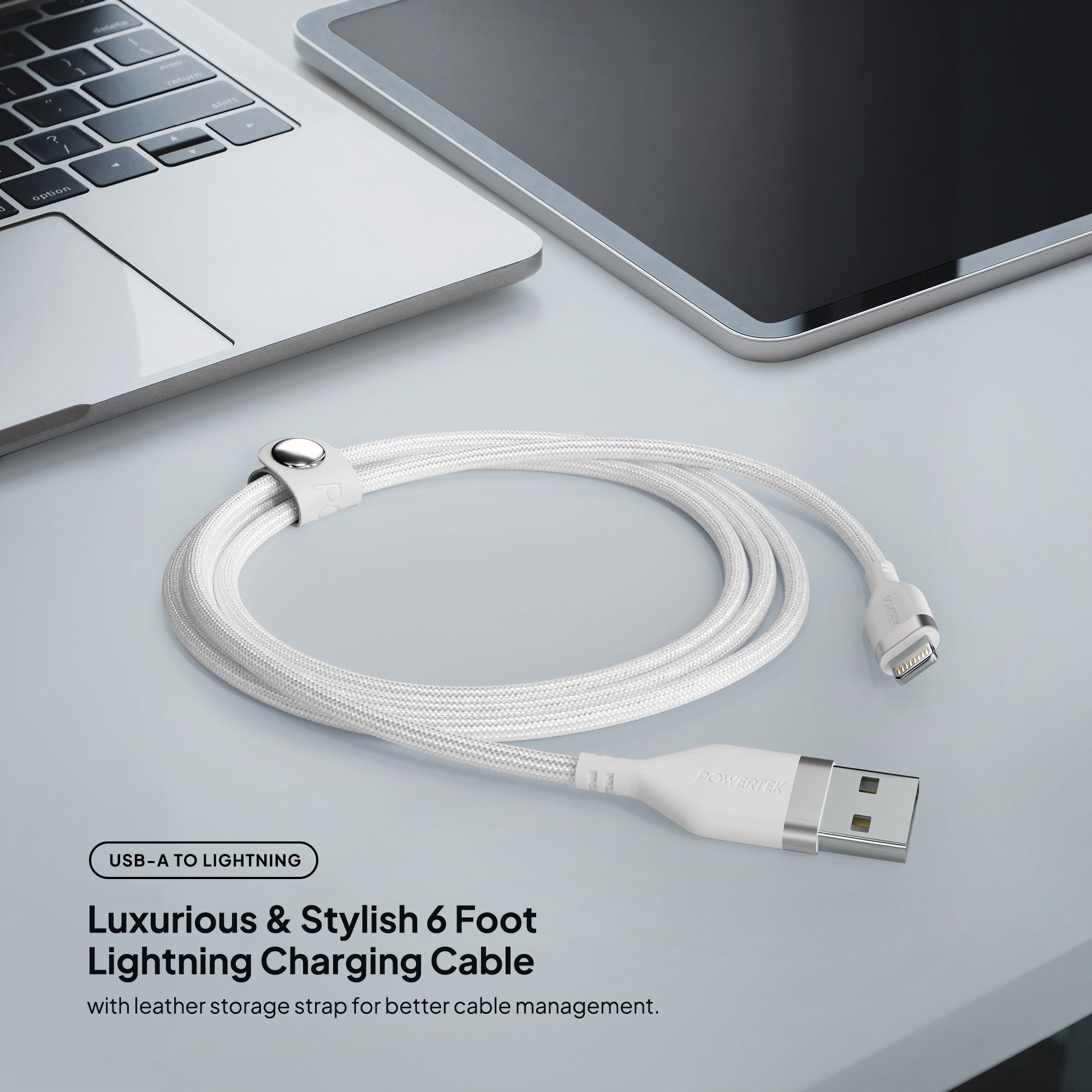 Powertek Premium Braided 6ft USB-A to Lightning Charging Cable