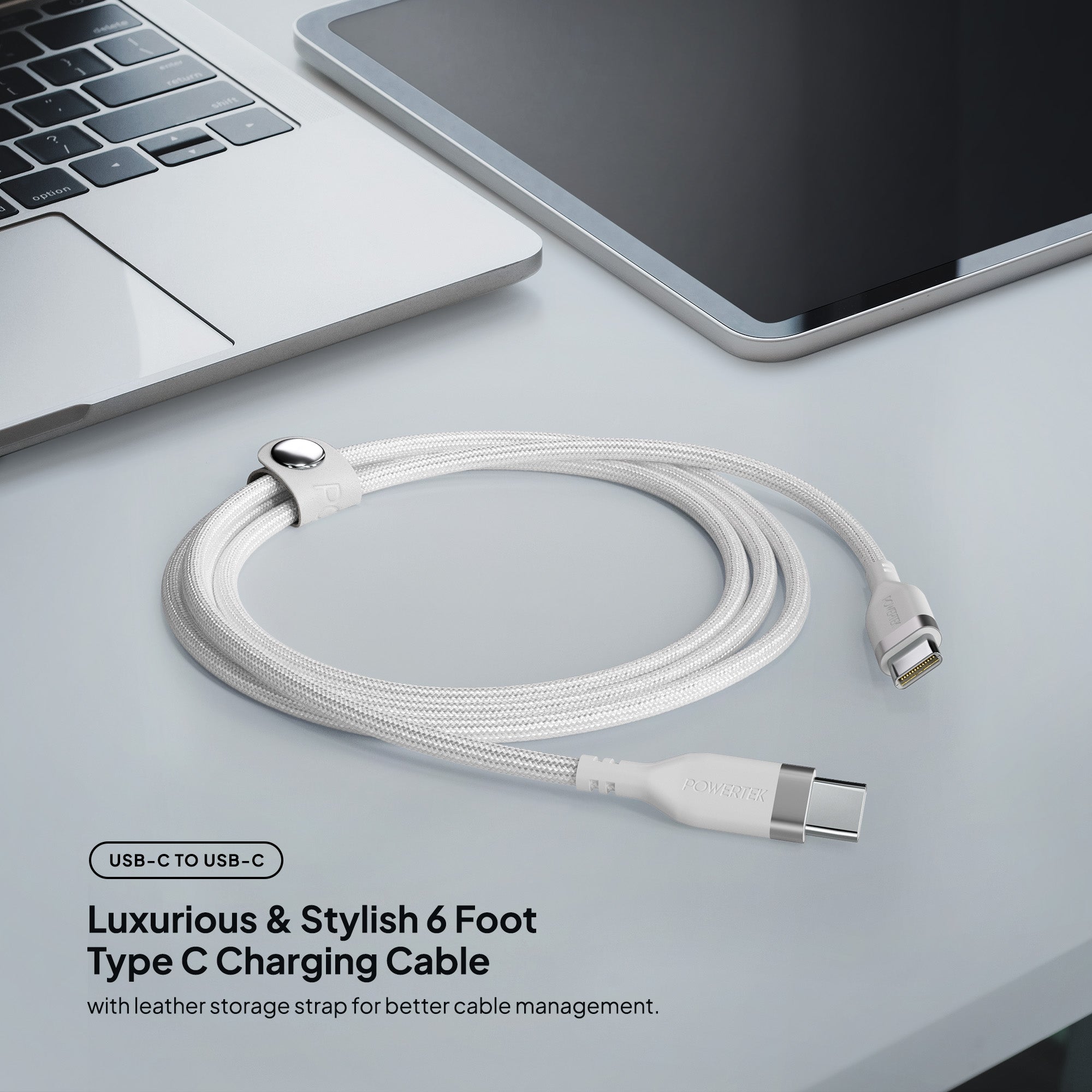 Powertek Premium Braided 6ft USB-C to USB-C Charging Cable