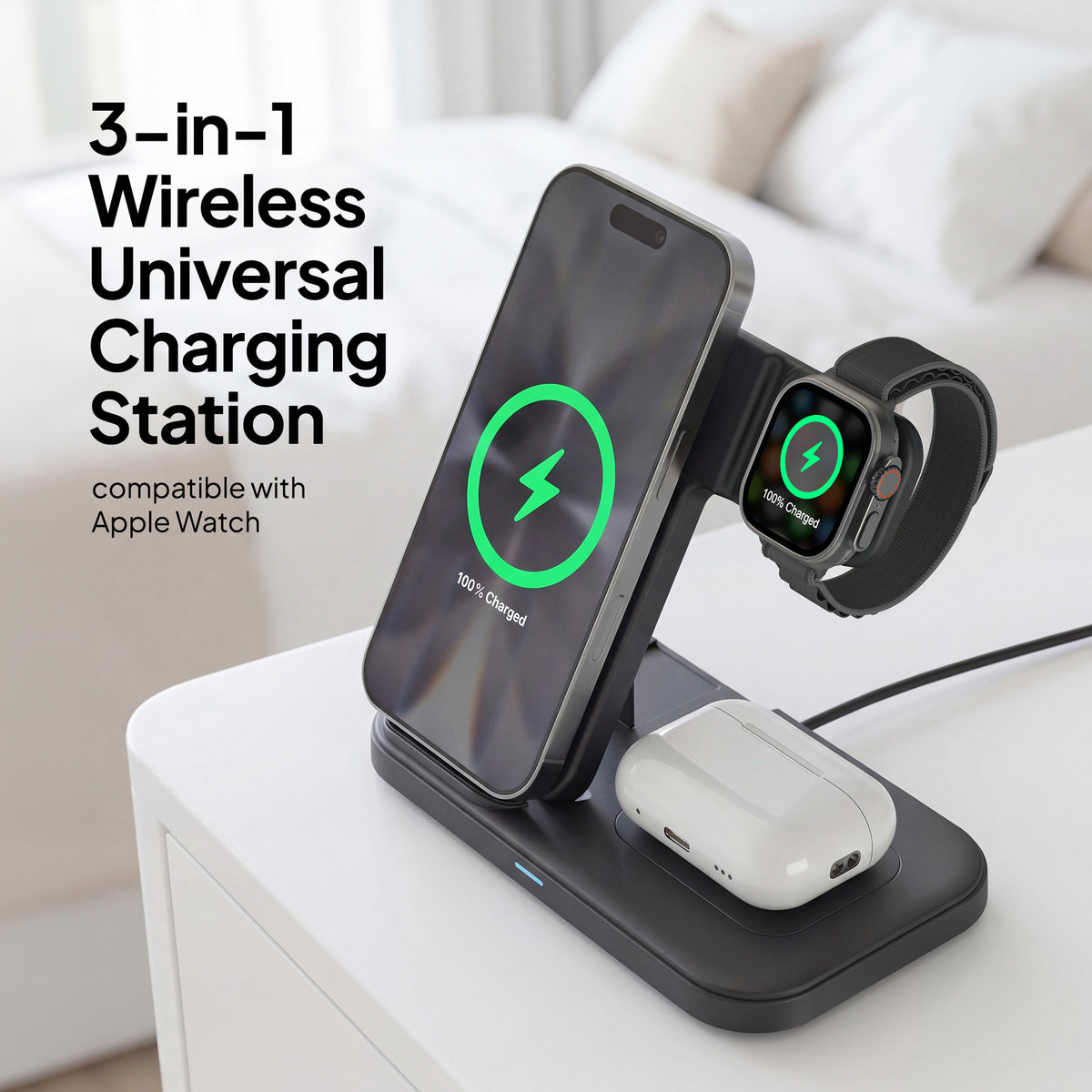 Powertek 3-in-1 Qi1 Desktop Foldable Stand