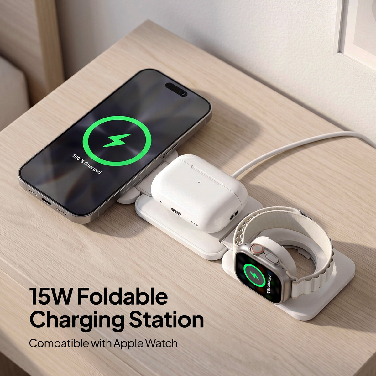 Powertek 3-in-1 Qi1 Tri-Fold Charge Pad
