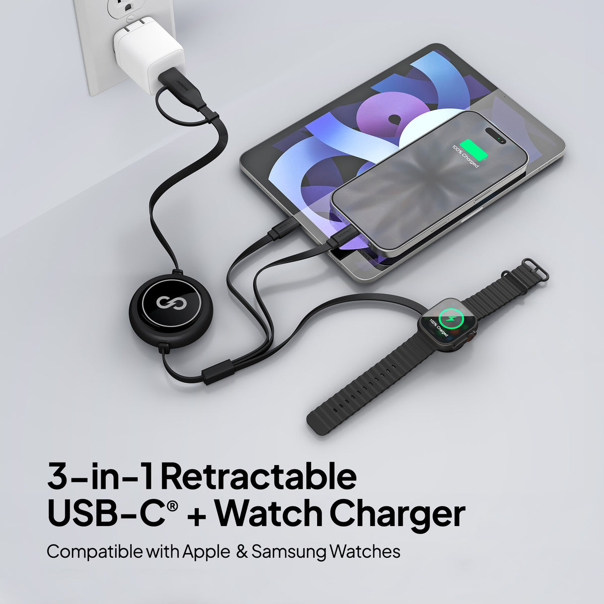 Powertek 3-in-1 Universal Retractable Watch Charger