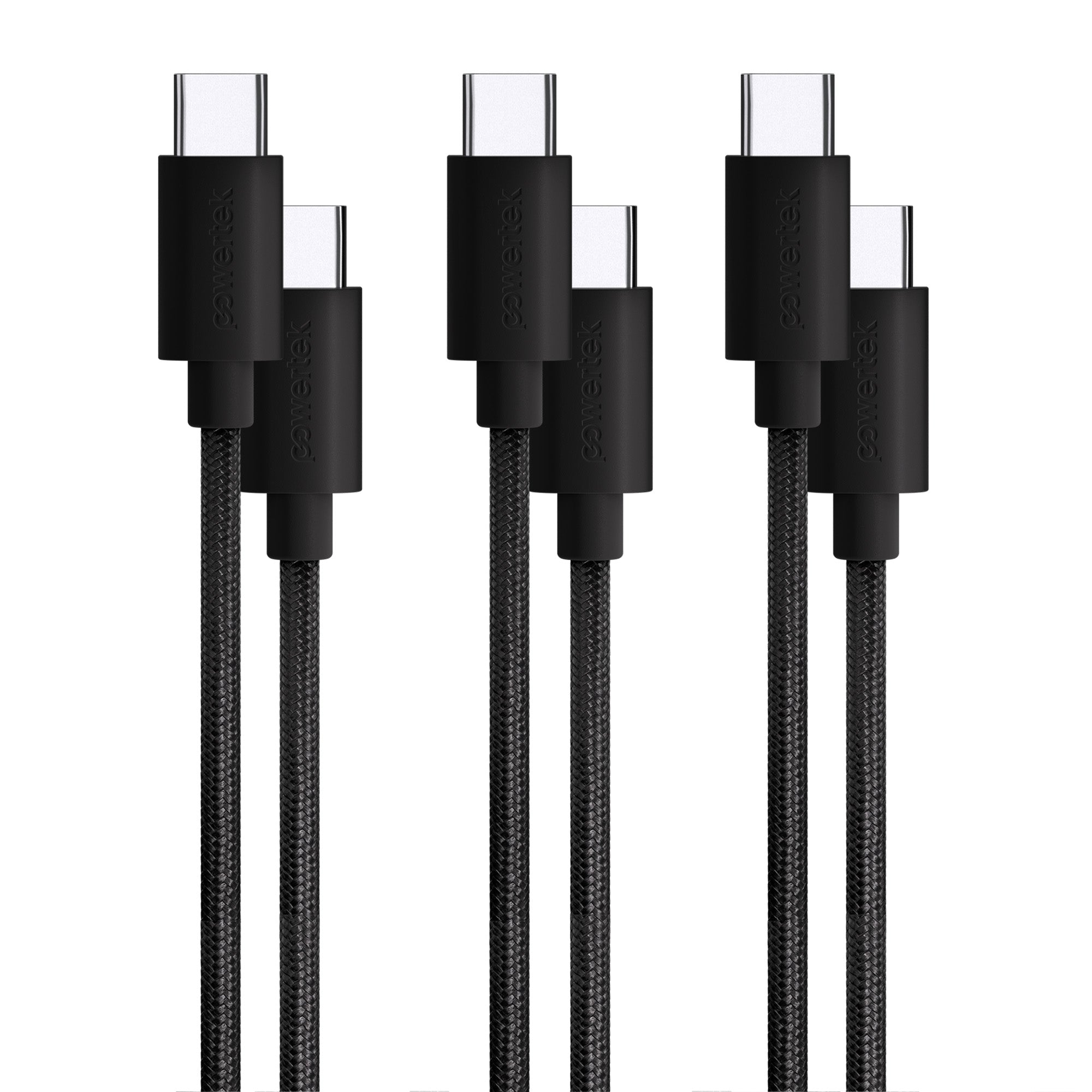 Powertek USB-C to USB-C Cable Bundle 3 Pack Black, 60W