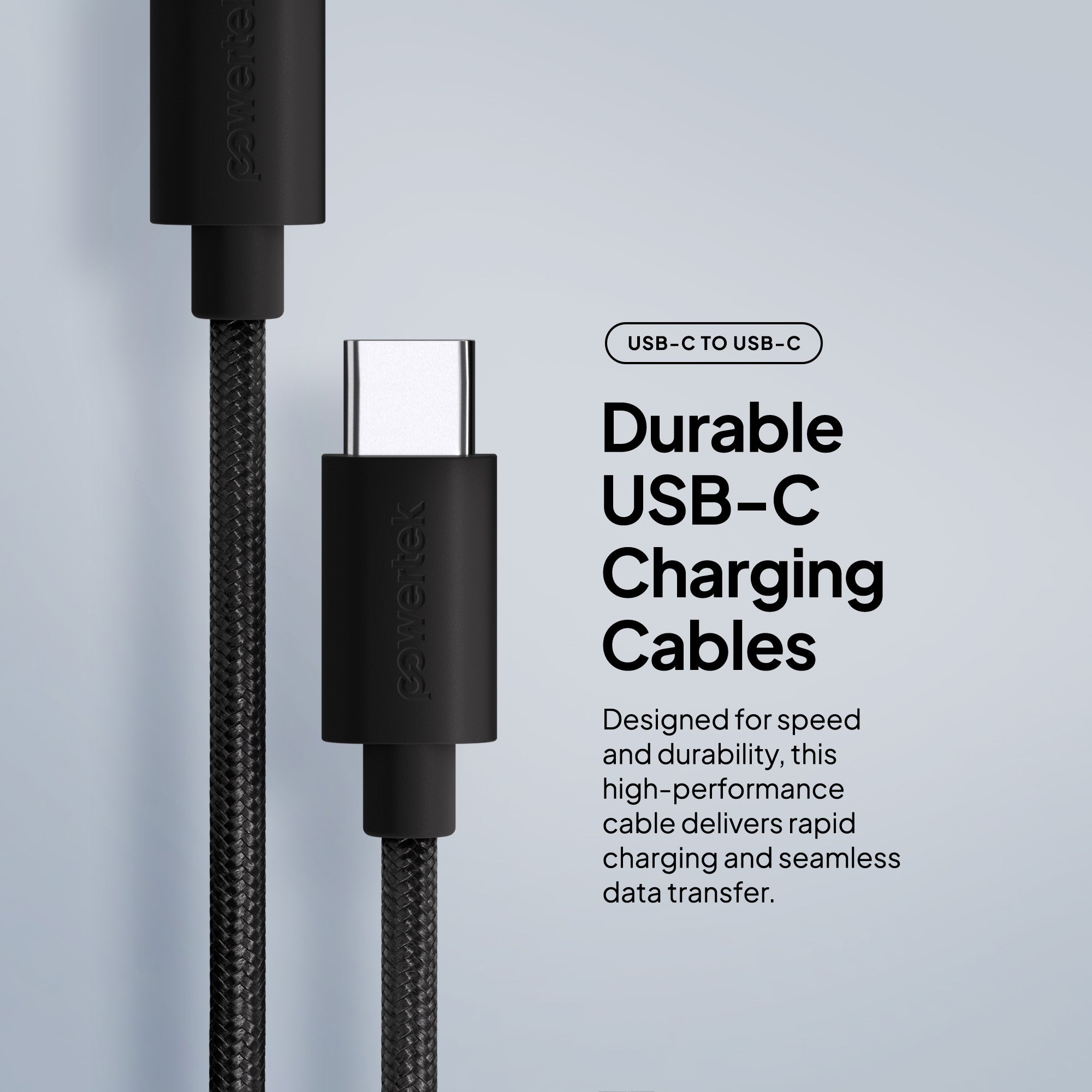 Powertek USB-C to USB-C Cable Bundle 3 Pack Black, 60W