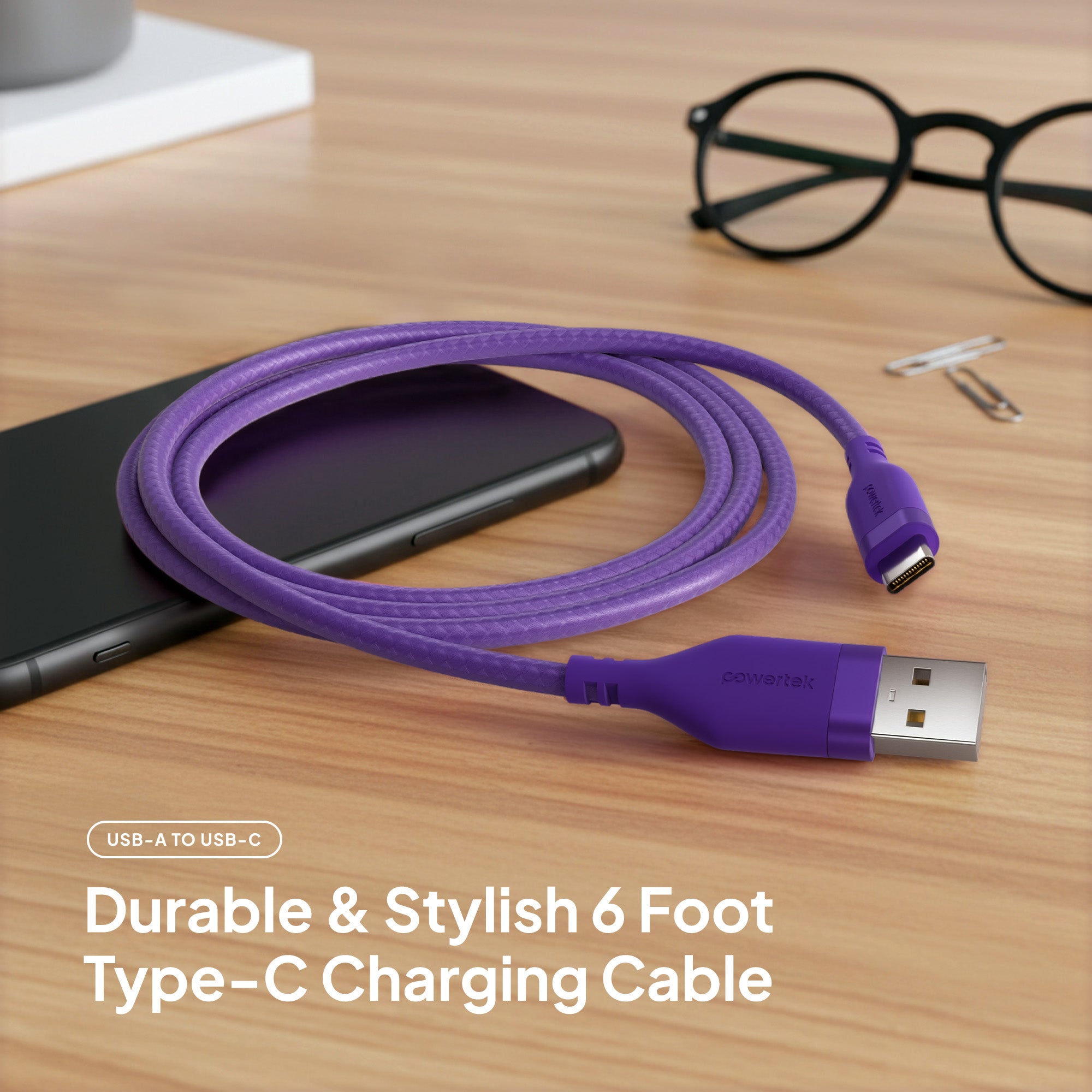 Powertek Carbon Design 6ft USB-A to USB-C Charging Cable