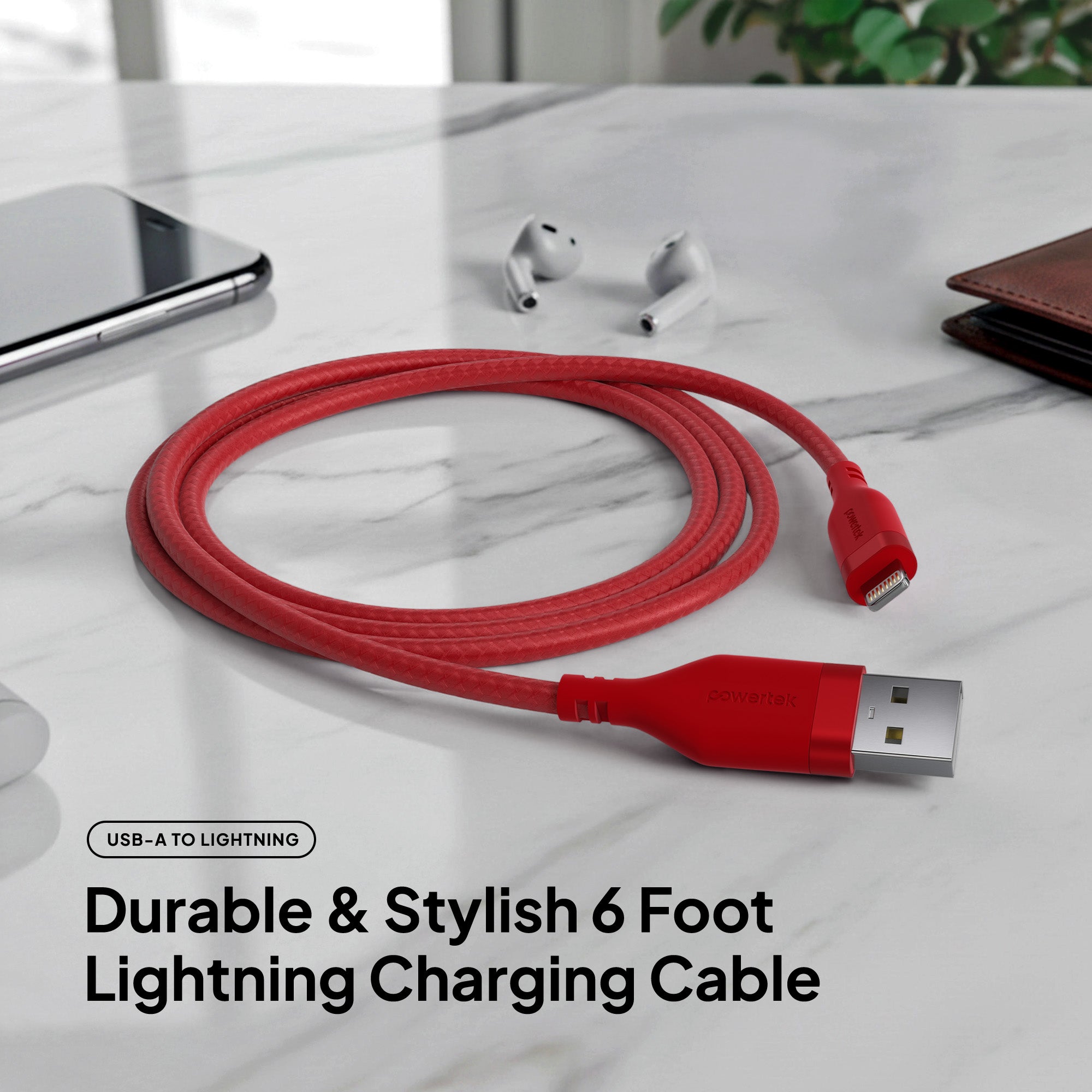 Powertek Carbon Design 6ft USB-A to Lightning Charging Cable