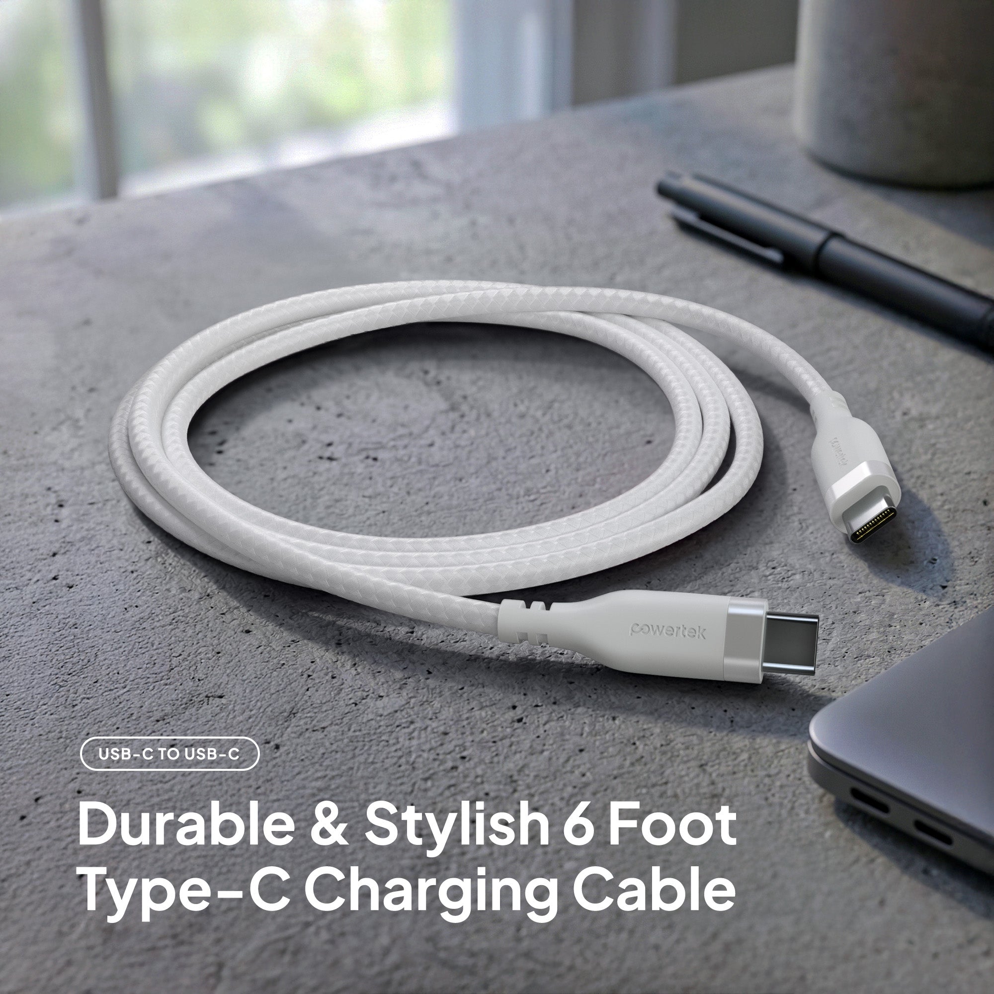 Powertek Carbon Design 6ft USB-C to USB-C Charging Cable