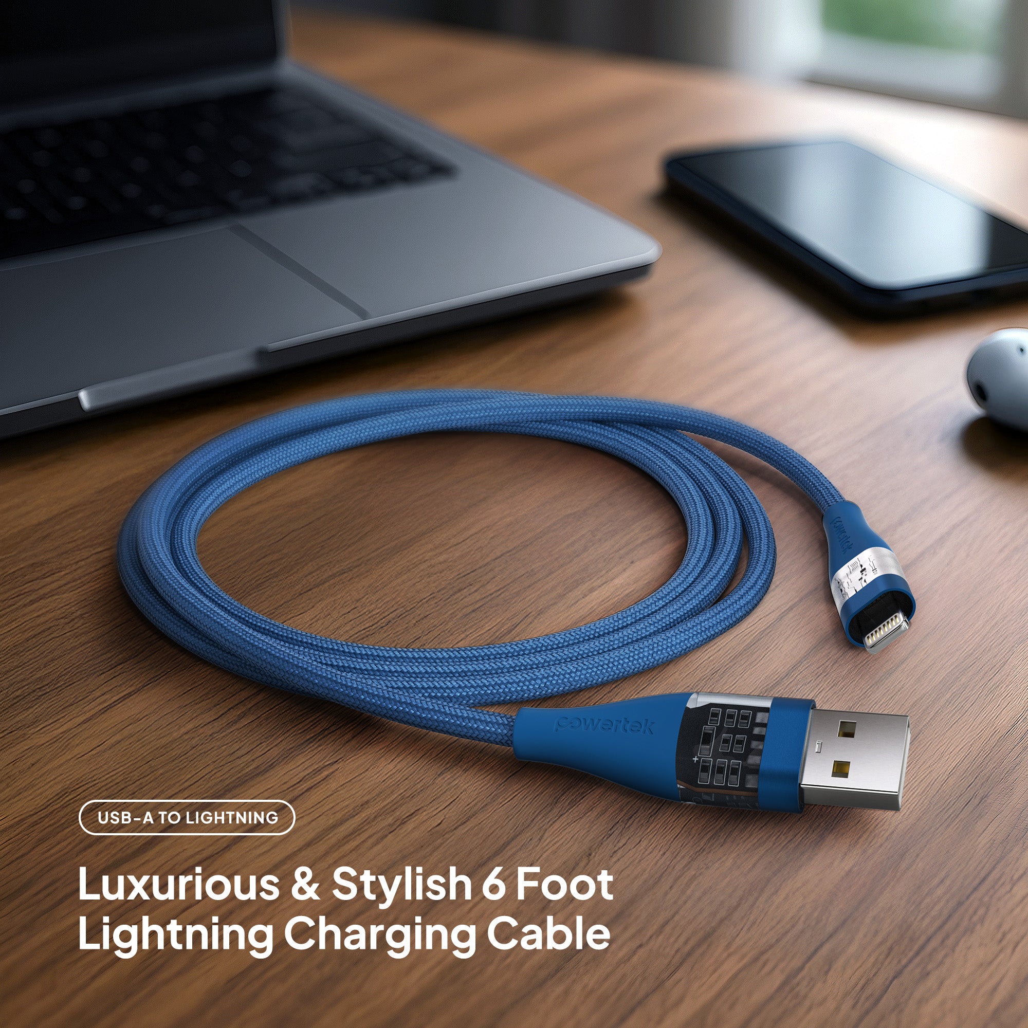 Powertek Cleartek 6ft USB-A to Lightning Charging Cable