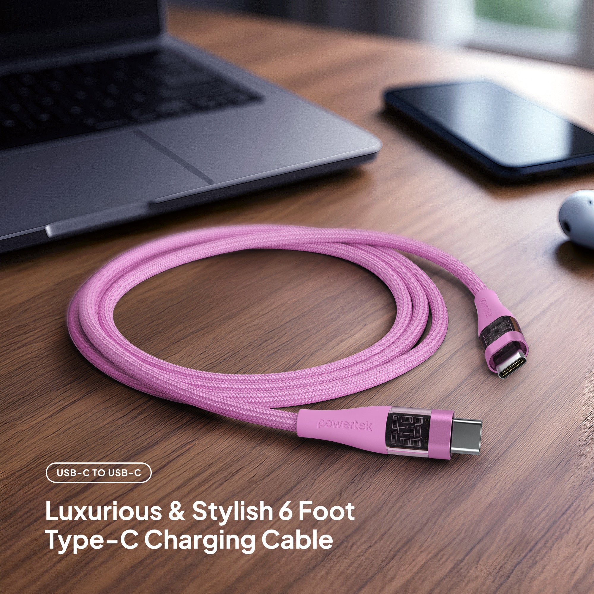 Powertek Cleartek 6ft USB-C to USB-C Charging Cable