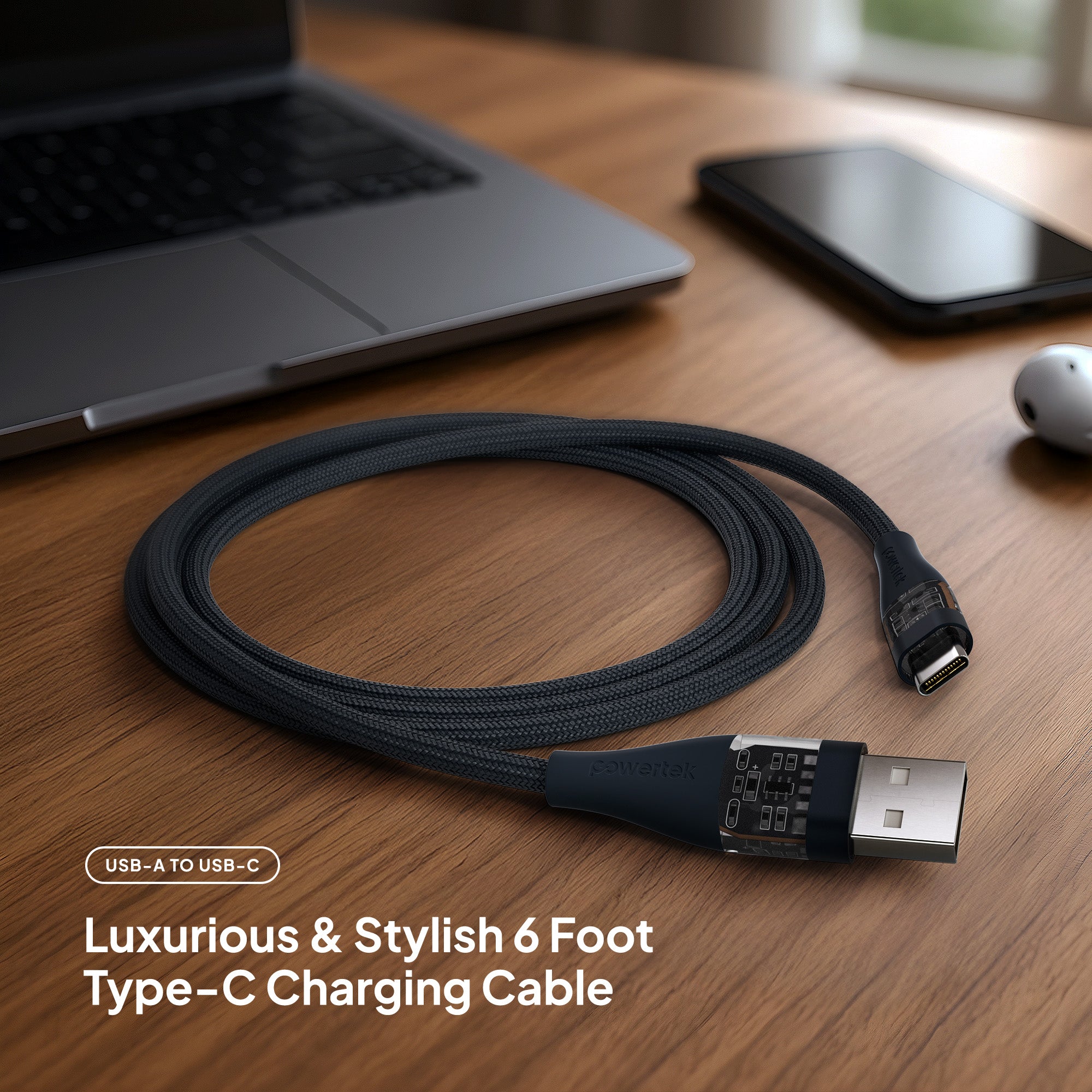 Powertek Cleartek 6ft USB-A to USB-C Charging Cable