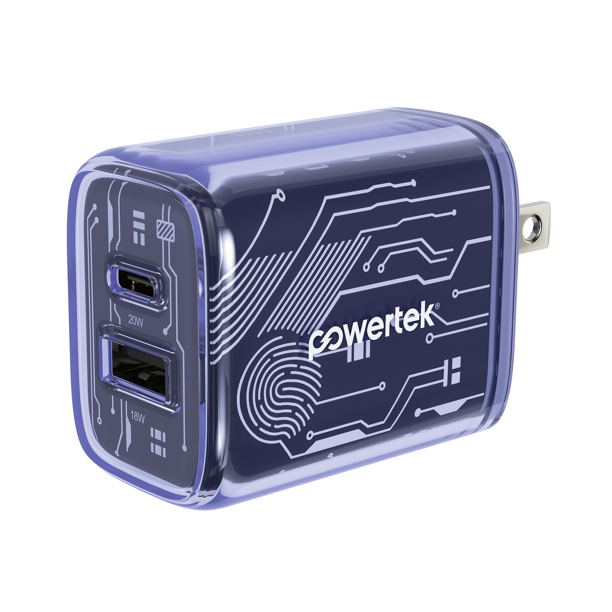 Powertek Cleartek 20W Dual-Port Wall Charger (USB-A & USB-C)