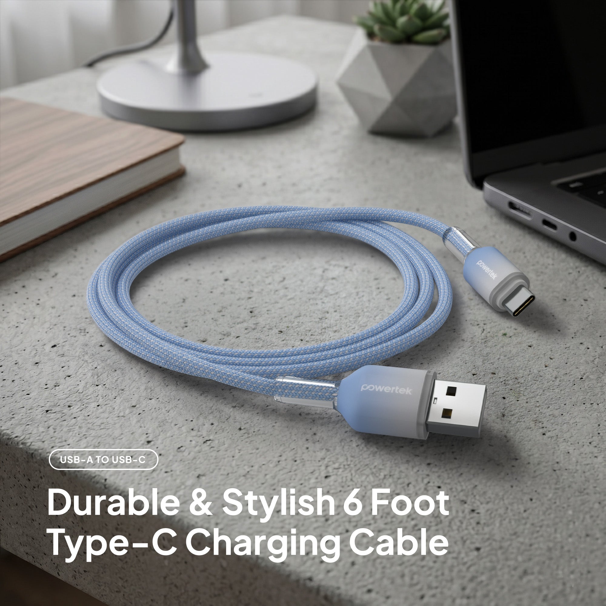 Powertek Frosty 6ft USB-A to USB-C Charging Cable