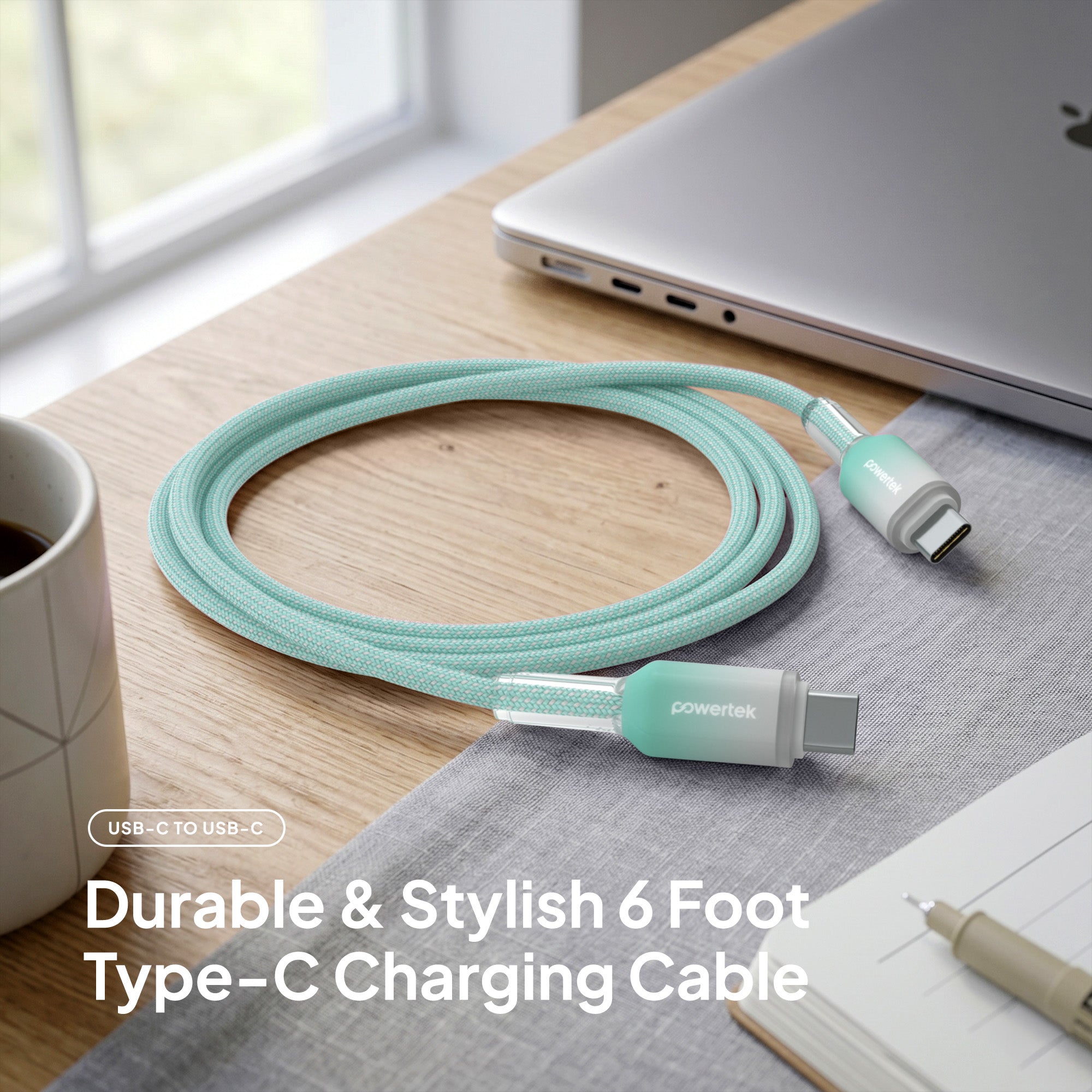 Powertek Frosty 6ft USB-C to USB-C Charging Cable