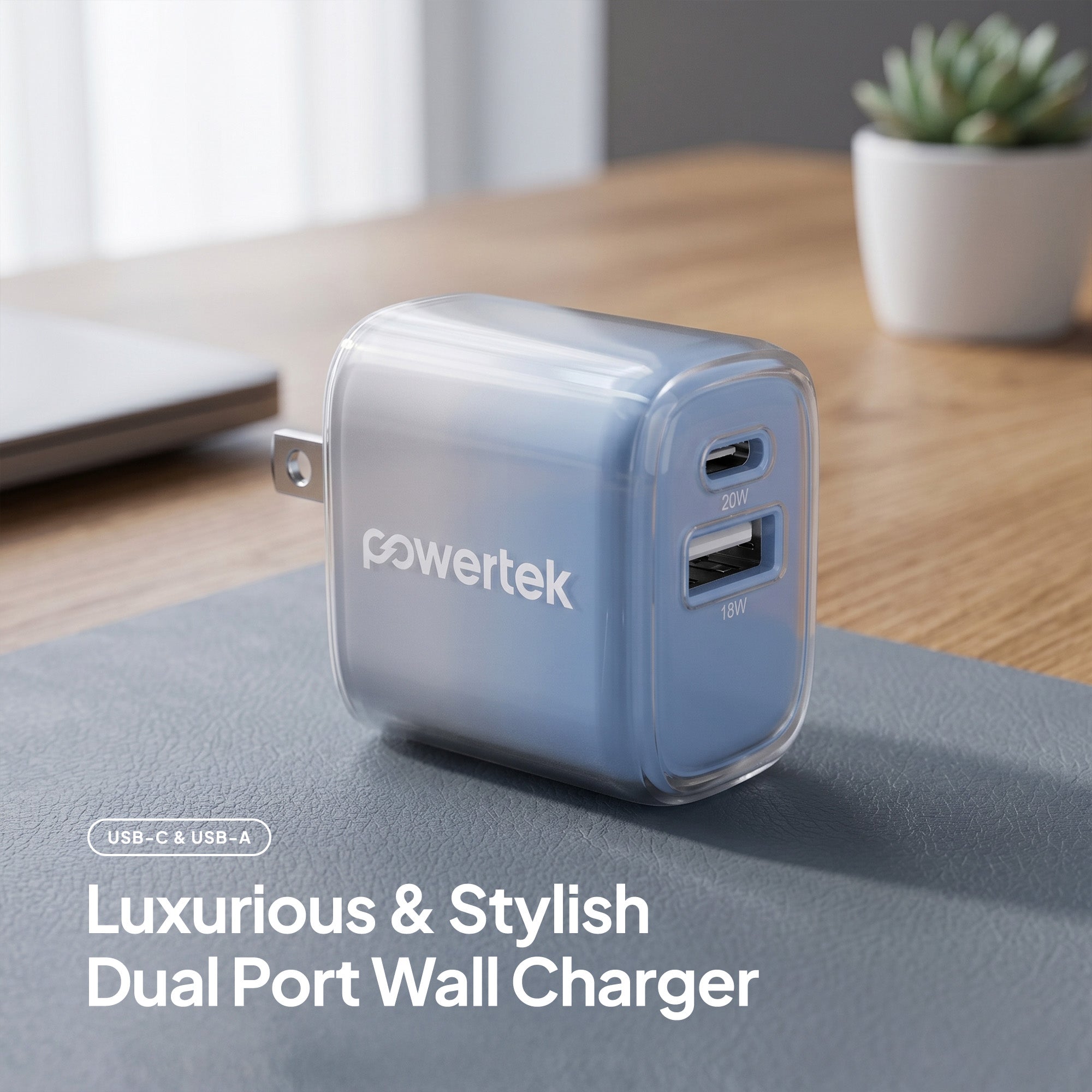 Powertek Frosty 20W Dual-Port Wall Charger (USB-A & USB-C)