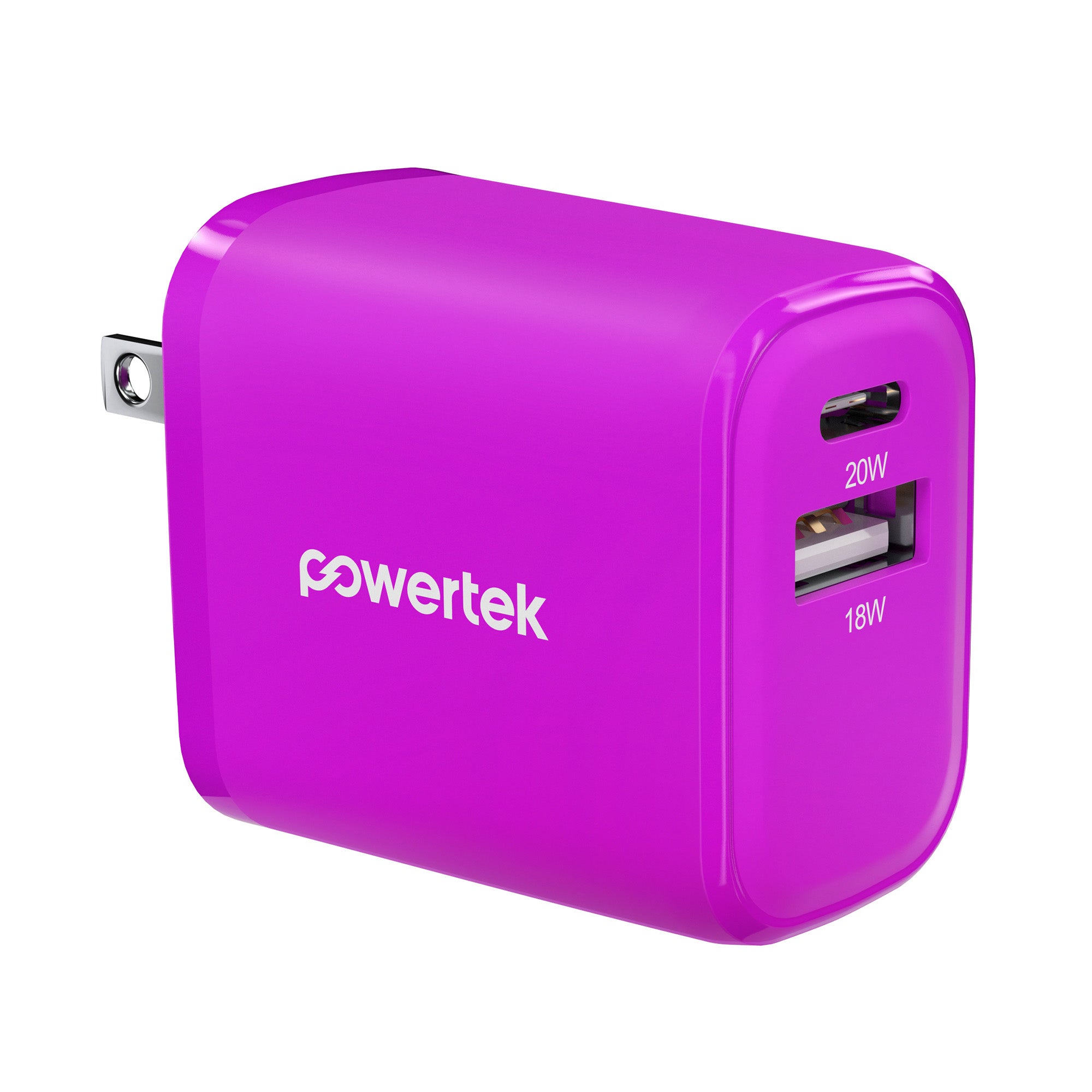 Powertek Light-Up 20W Dual-Port Wall Charger (USB-A & USB-C)