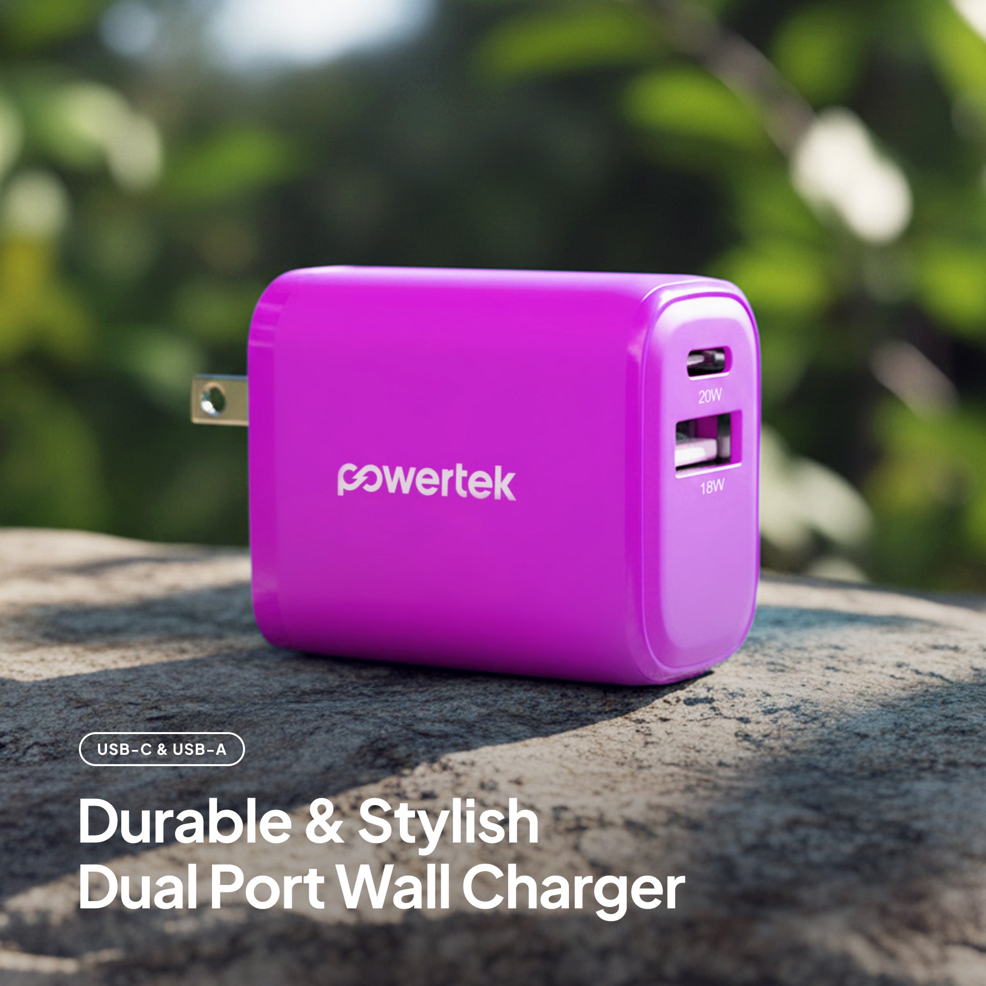 Powertek Light-Up 20W Dual-Port Wall Charger (USB-A & USB-C)
