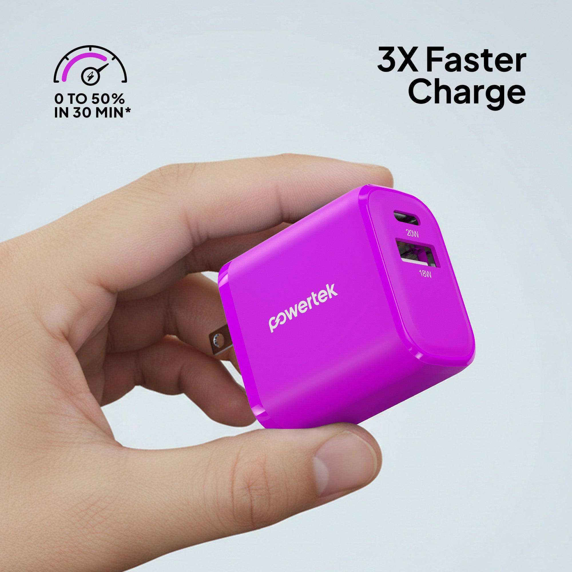 Powertek Light-Up 20W Dual-Port Wall Charger (USB-A & USB-C