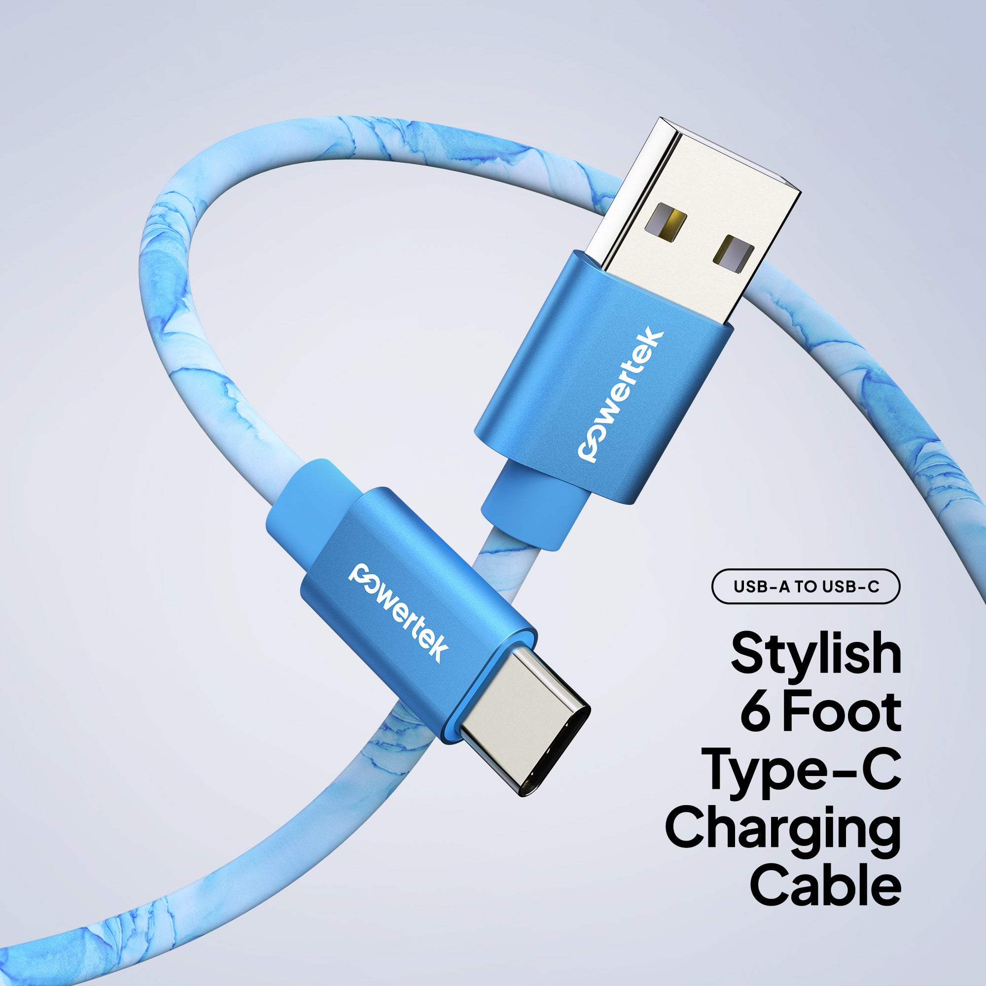 Powertek Marble 6ft USB-A to USB-C Charging Cable