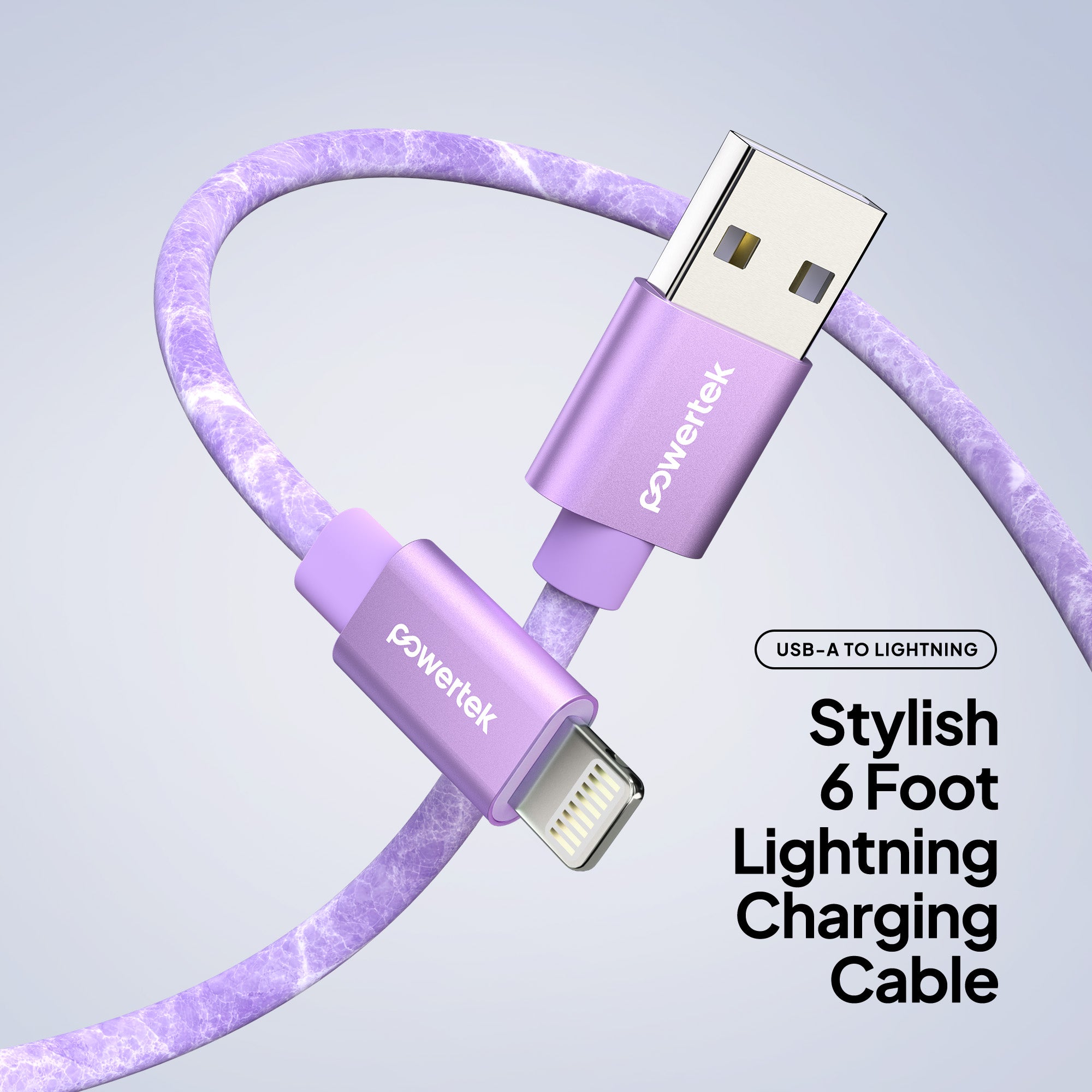 Powertek Marble 6ft USB-A to Lightning Charging Cable