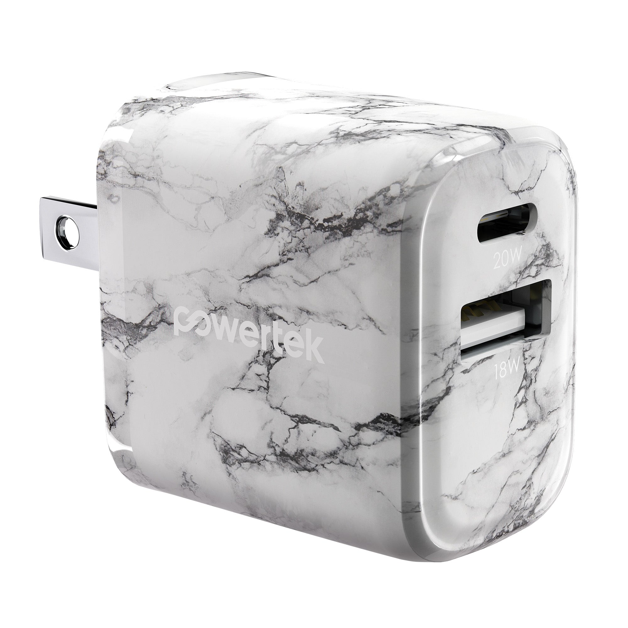 Powertek Marble 20W Dual-Port Wall Charger (USB-A & USB-C)