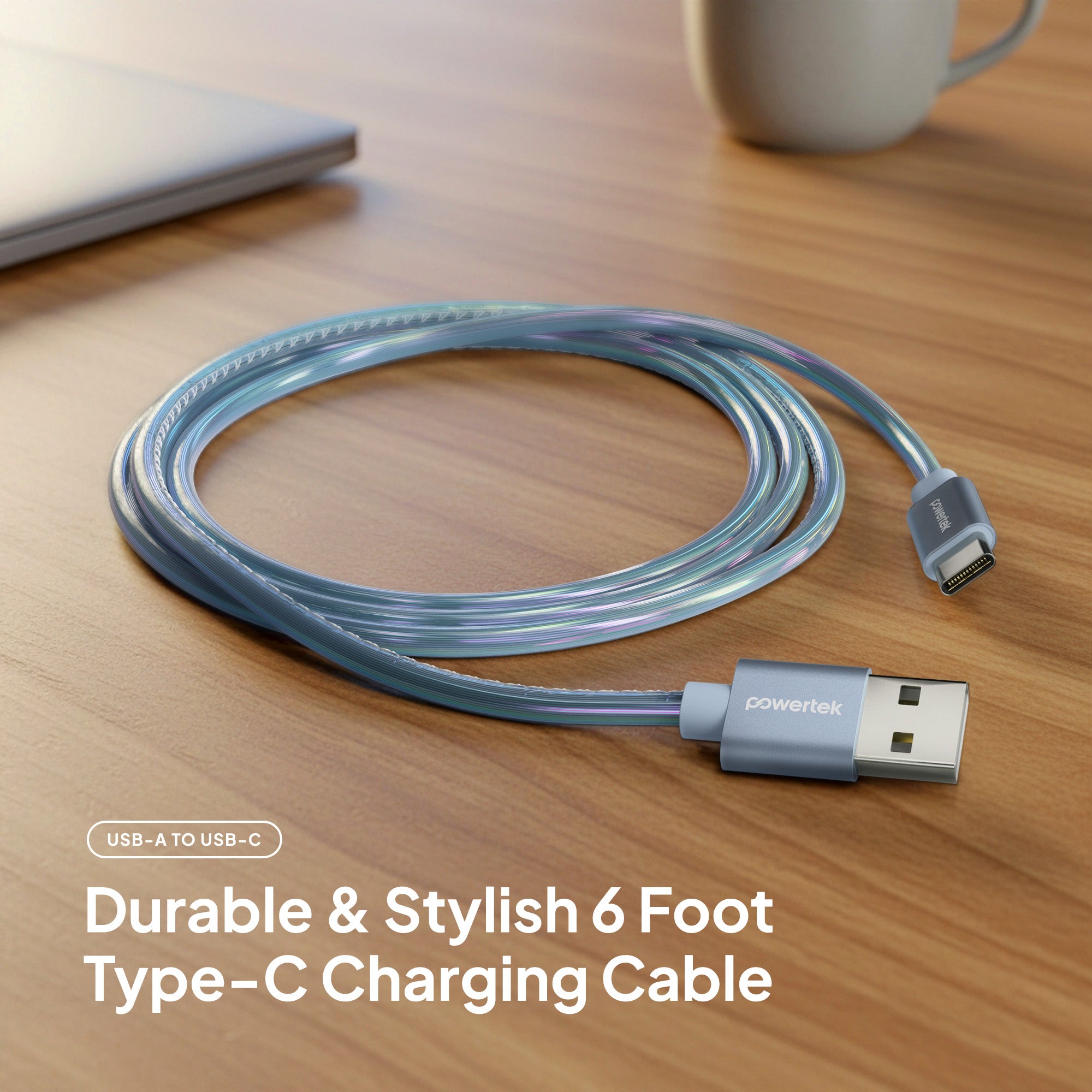 Powertek Metallic Shine Pastel 6ft USB-A to USB-C Charging Cable