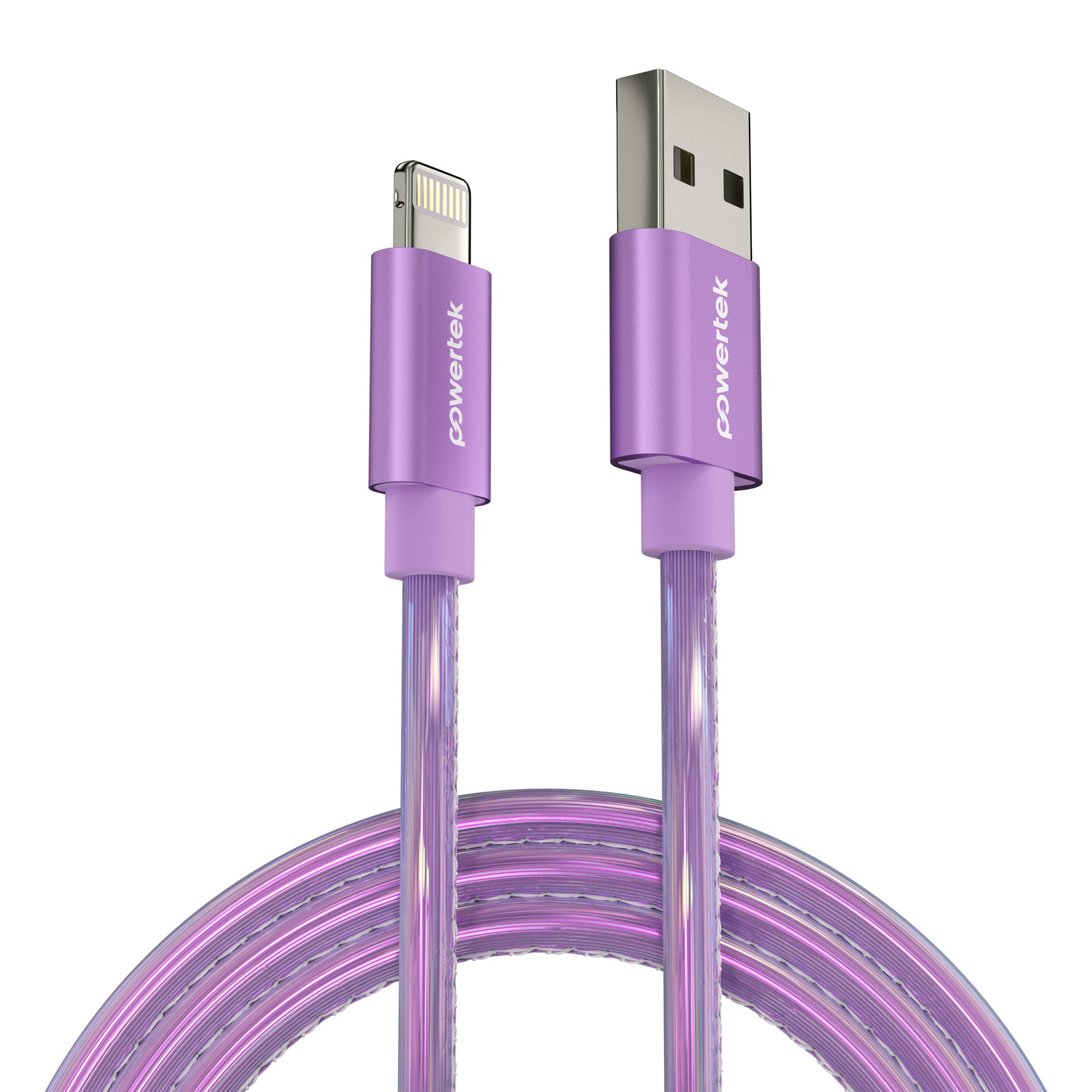 Powertek Metallic Shine Pastel 6ft USB-A to Lightning Charging Cable