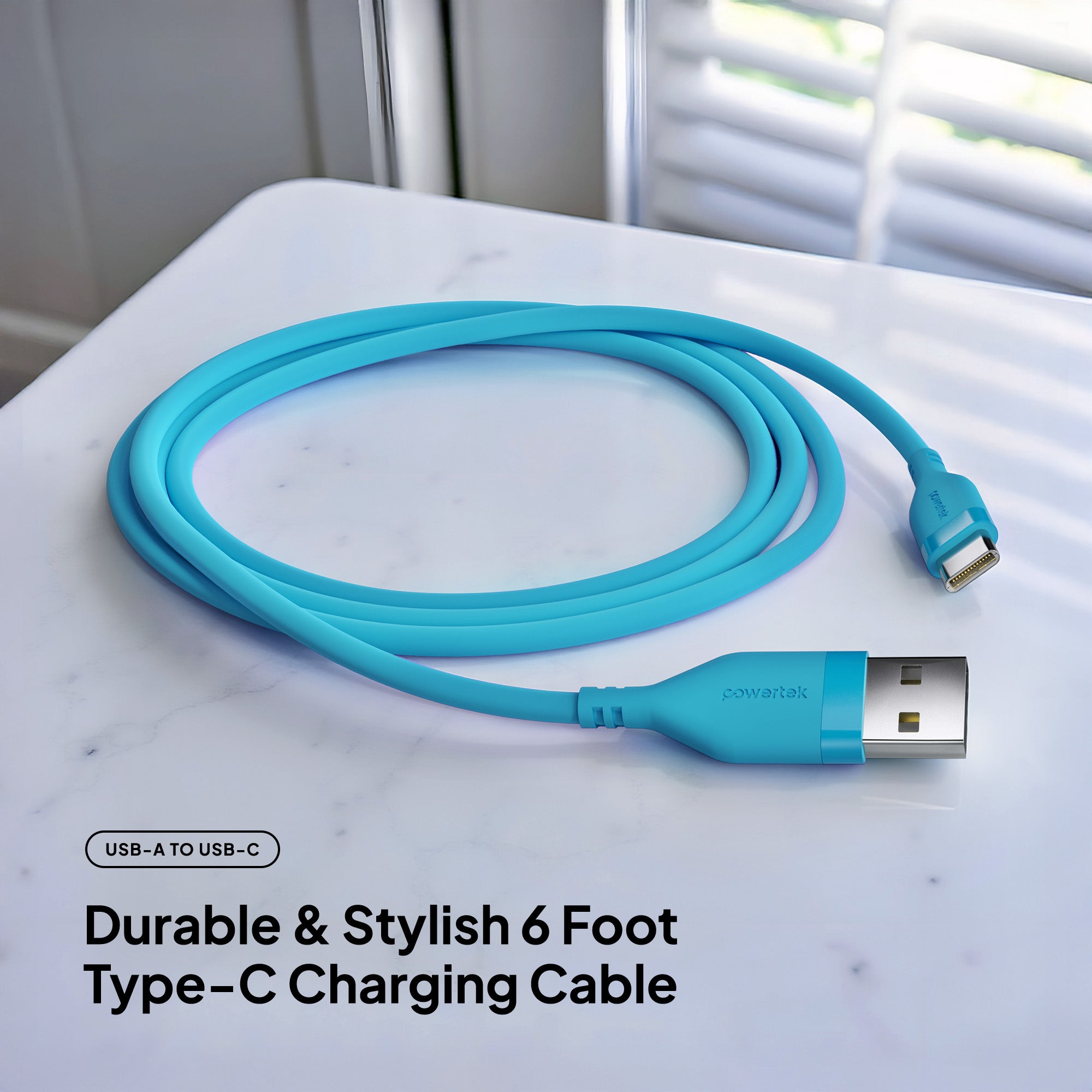 Powertek Neon 6ft USB-A to USB-C Charging Cable