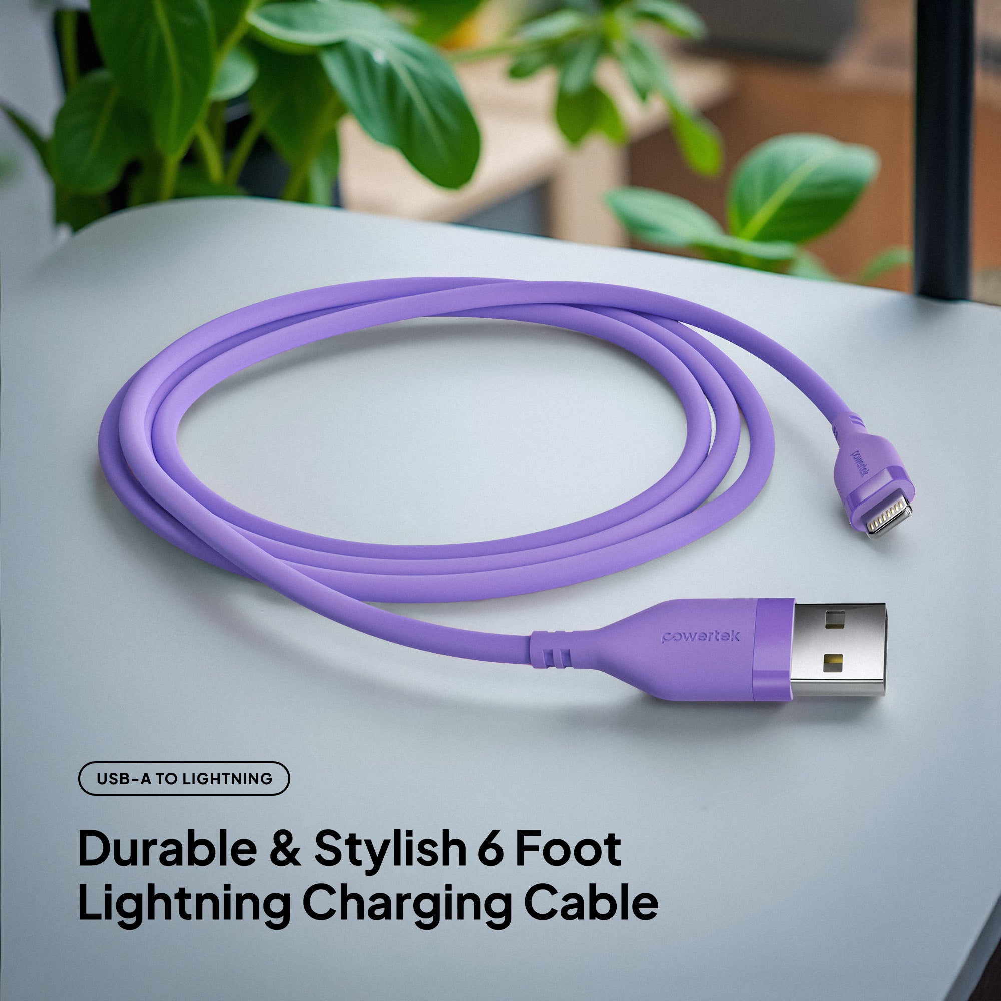 Powertek Neon 6ft USB-A to Lightning Charging Cable