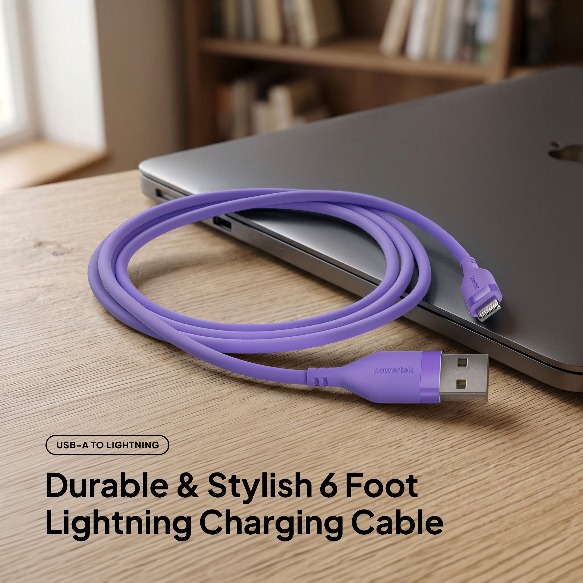 Powertek Neon 6ft USB-A to Lightning Charging Cable