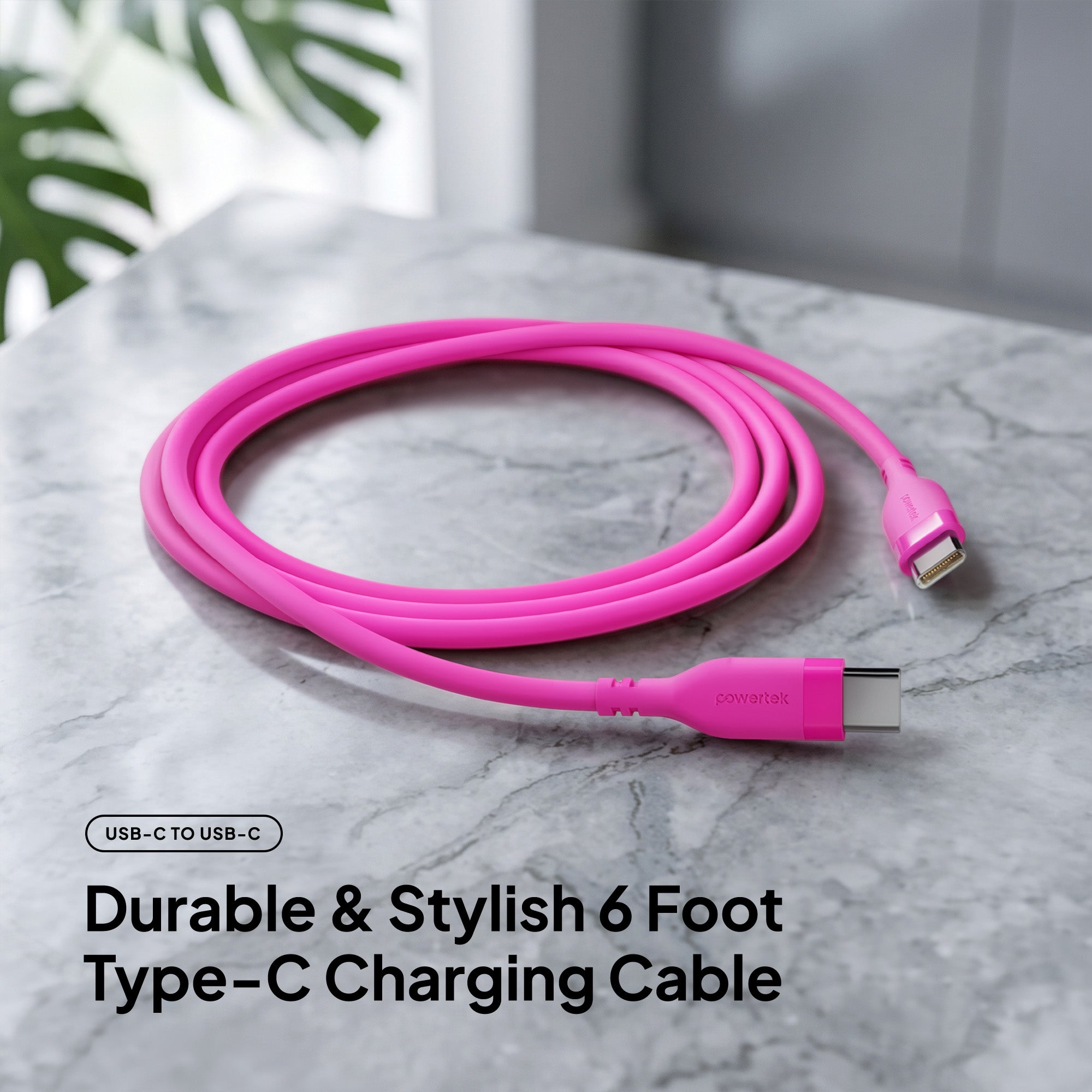 Powertek Neon 6ft USB-C to USB-C Charging Cable