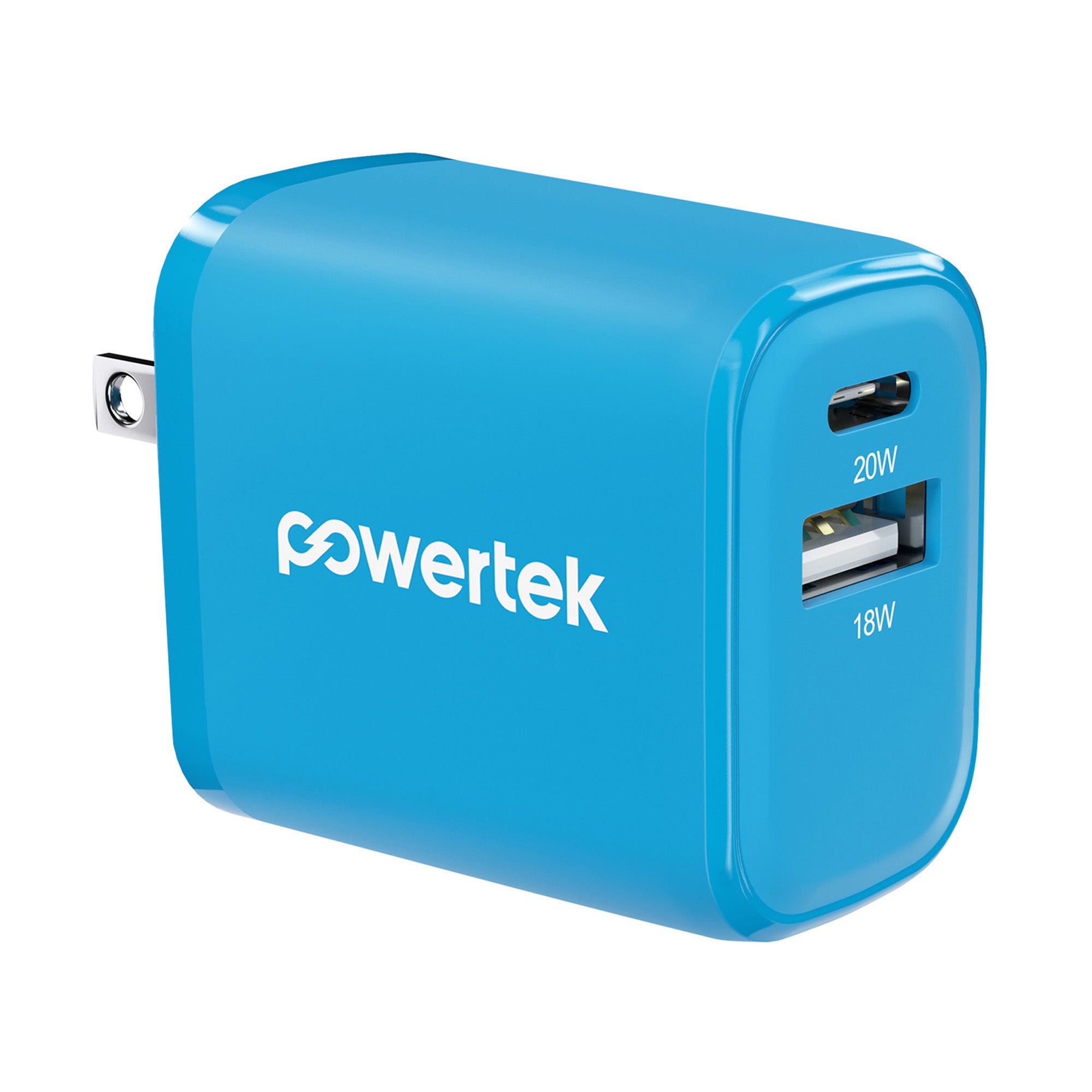 Powertek Neon 20W Dual-Port Wall Charger (USB-A & USB-C)