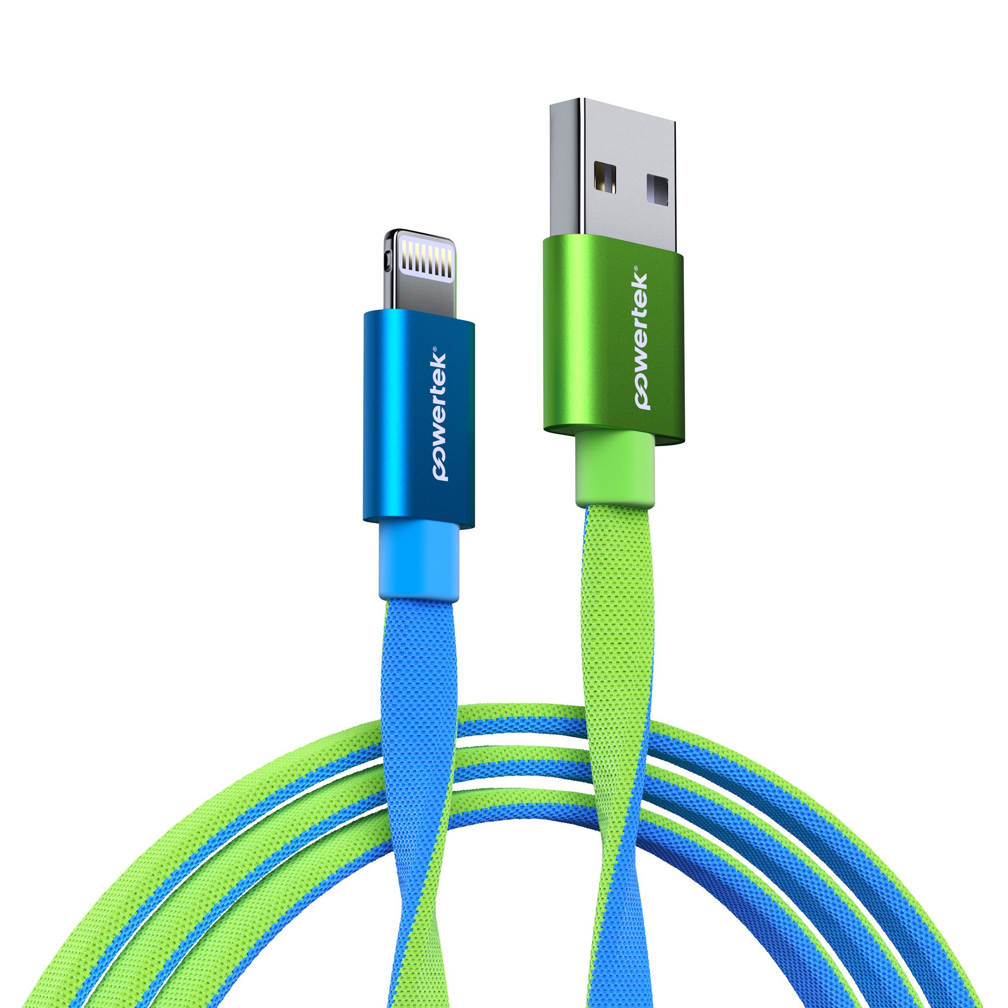 Powertek Neon Two-Tone 6ft USB-A to Lightning Charging Cable