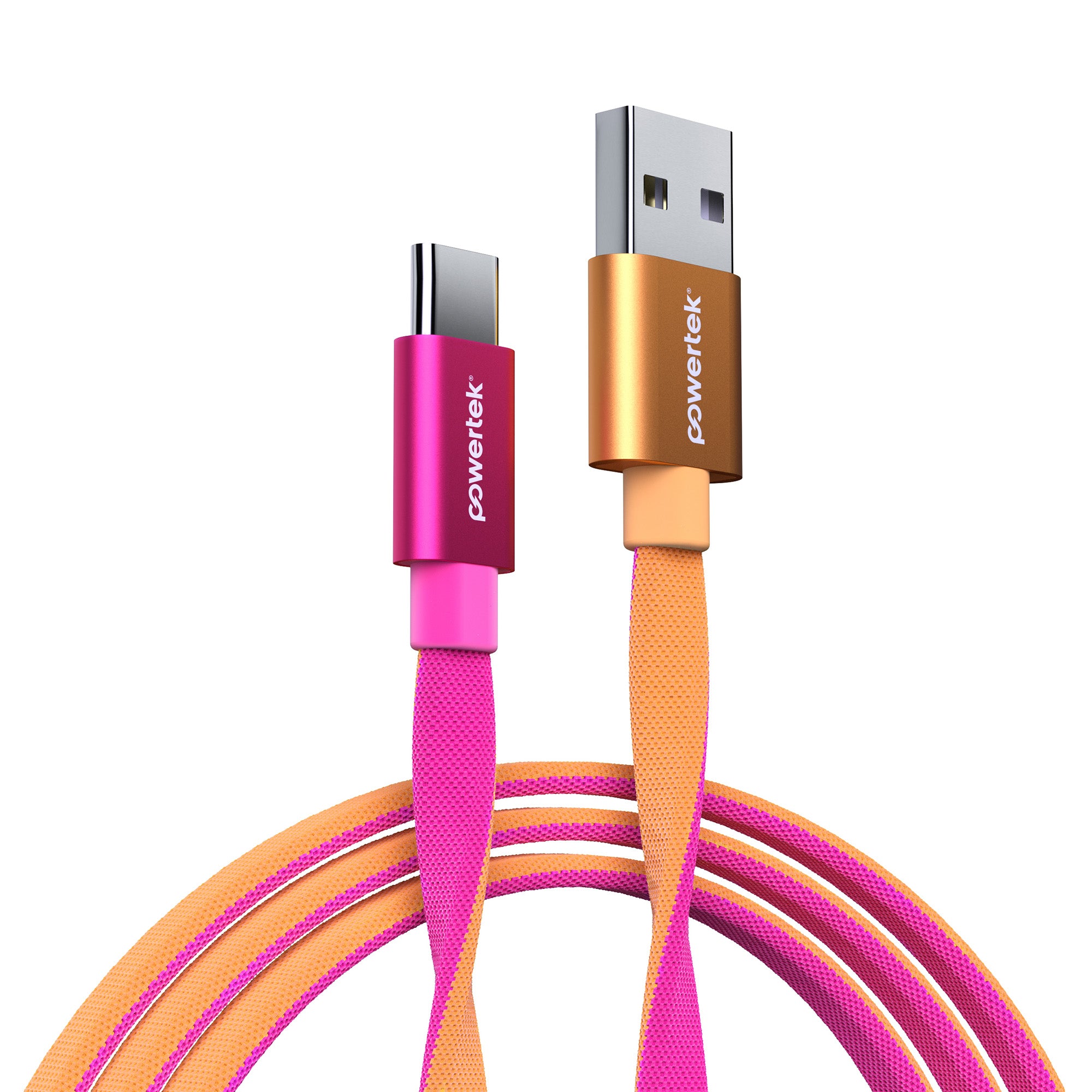 Powertek Neon Two-Tone 6ft USB-A to USB-C Charging Cable