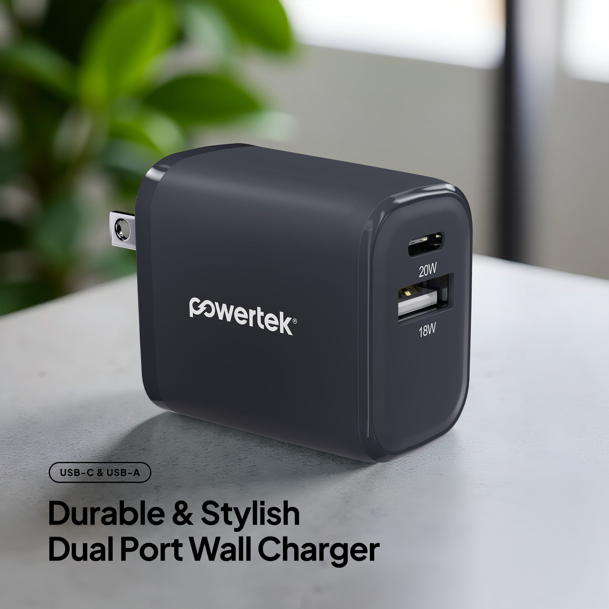 Powertek Pastel Braided 20W Dual-Port Wall Charger (USB-A & USB-C)