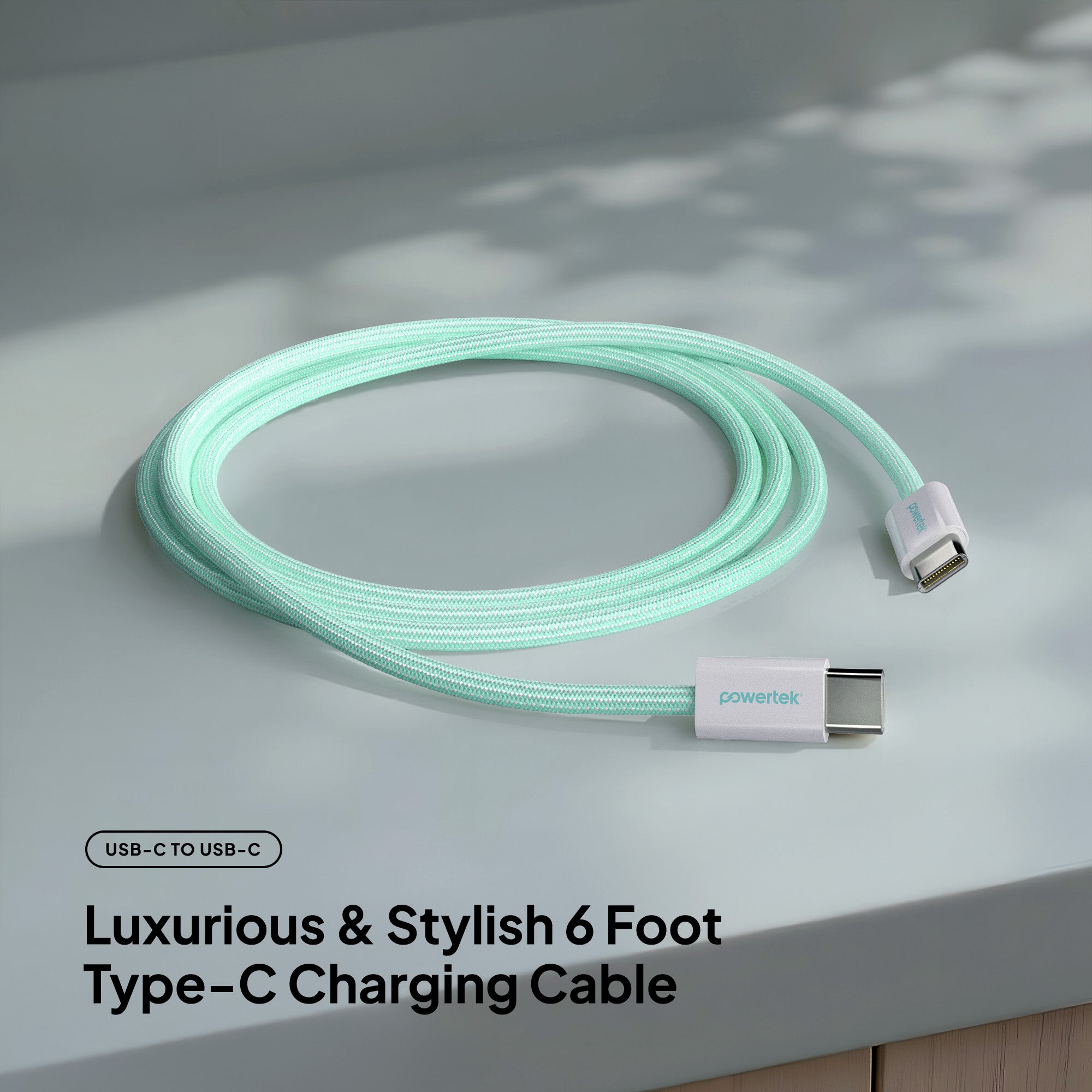 Powertek Pastel Braided 6ft USB-C to USB-C Charging Cable