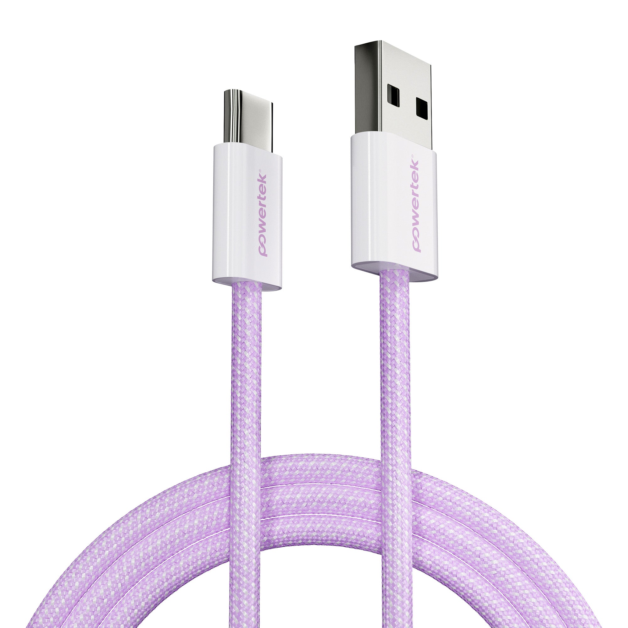 Powertek Pastel Braided 6ft USB-A to USB-C Charging Cable