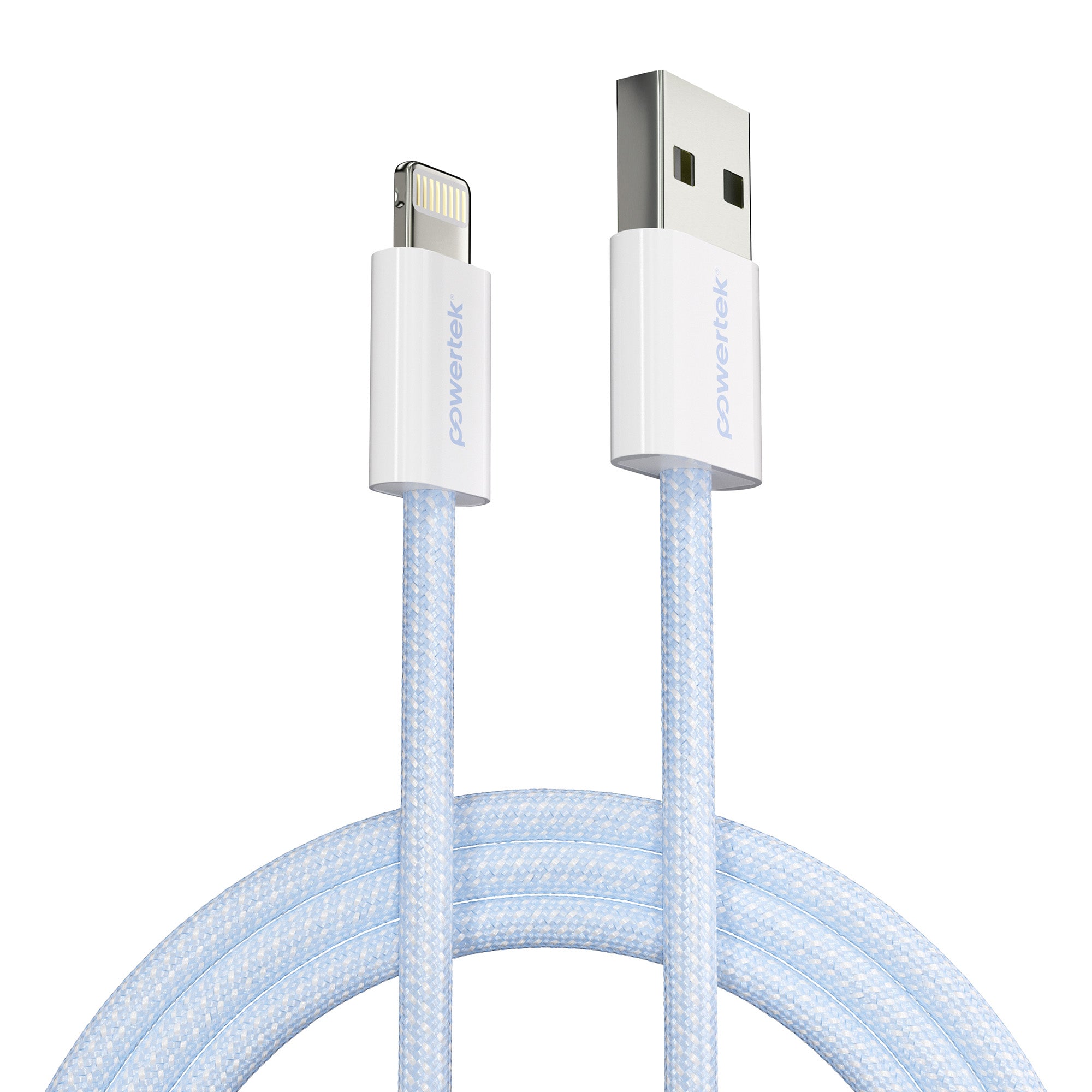 Powertek Pastel Braided 6ft USB-A to Lightning Charging Cable