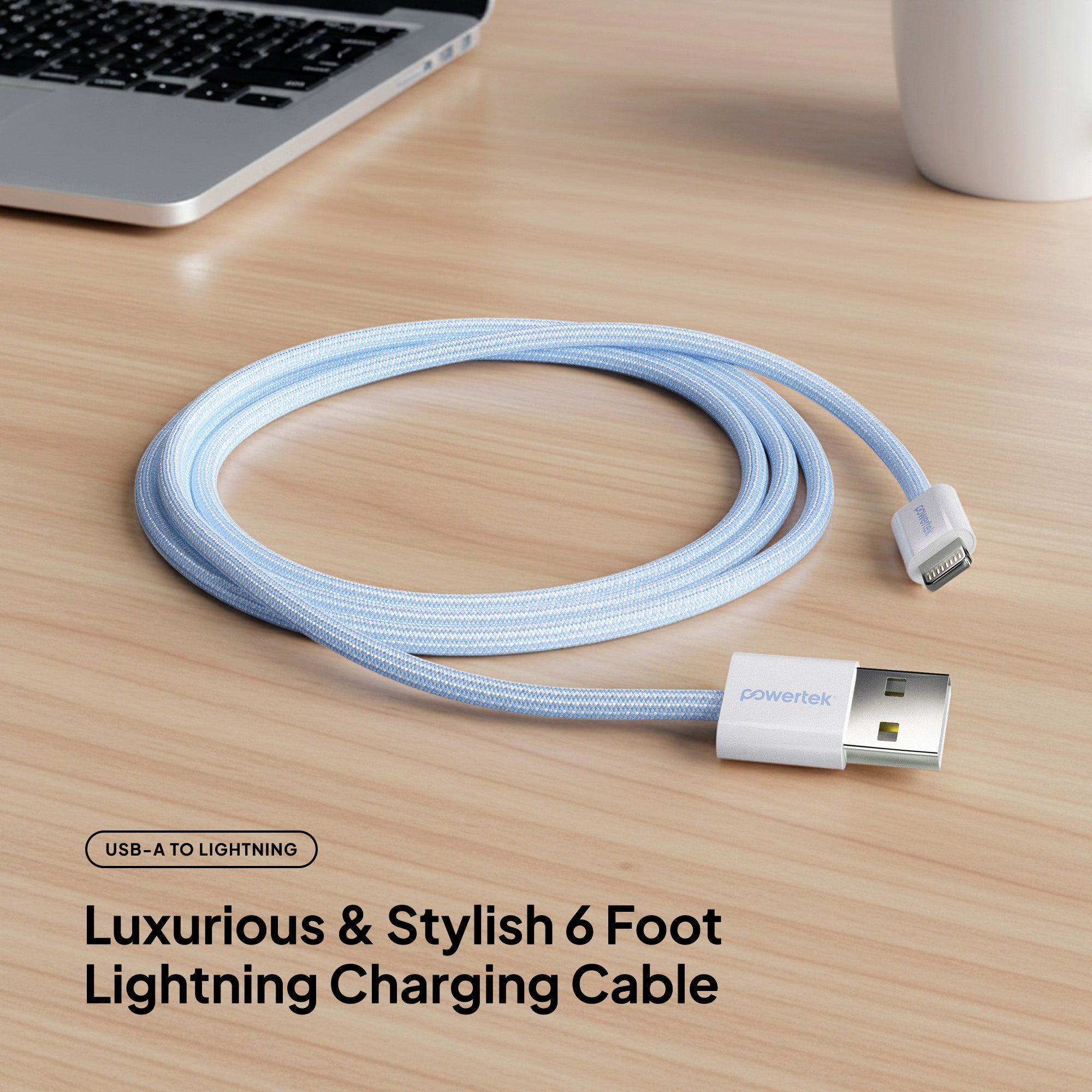 Powertek Pastel Braided 6ft USB-A to Lightning Charging Cable