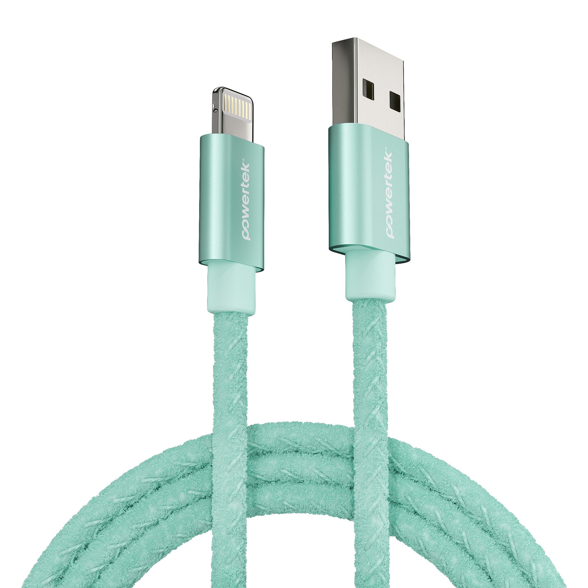 Powertek Pastel Velvet 6ft USB-A to Lightning Charging Cable
