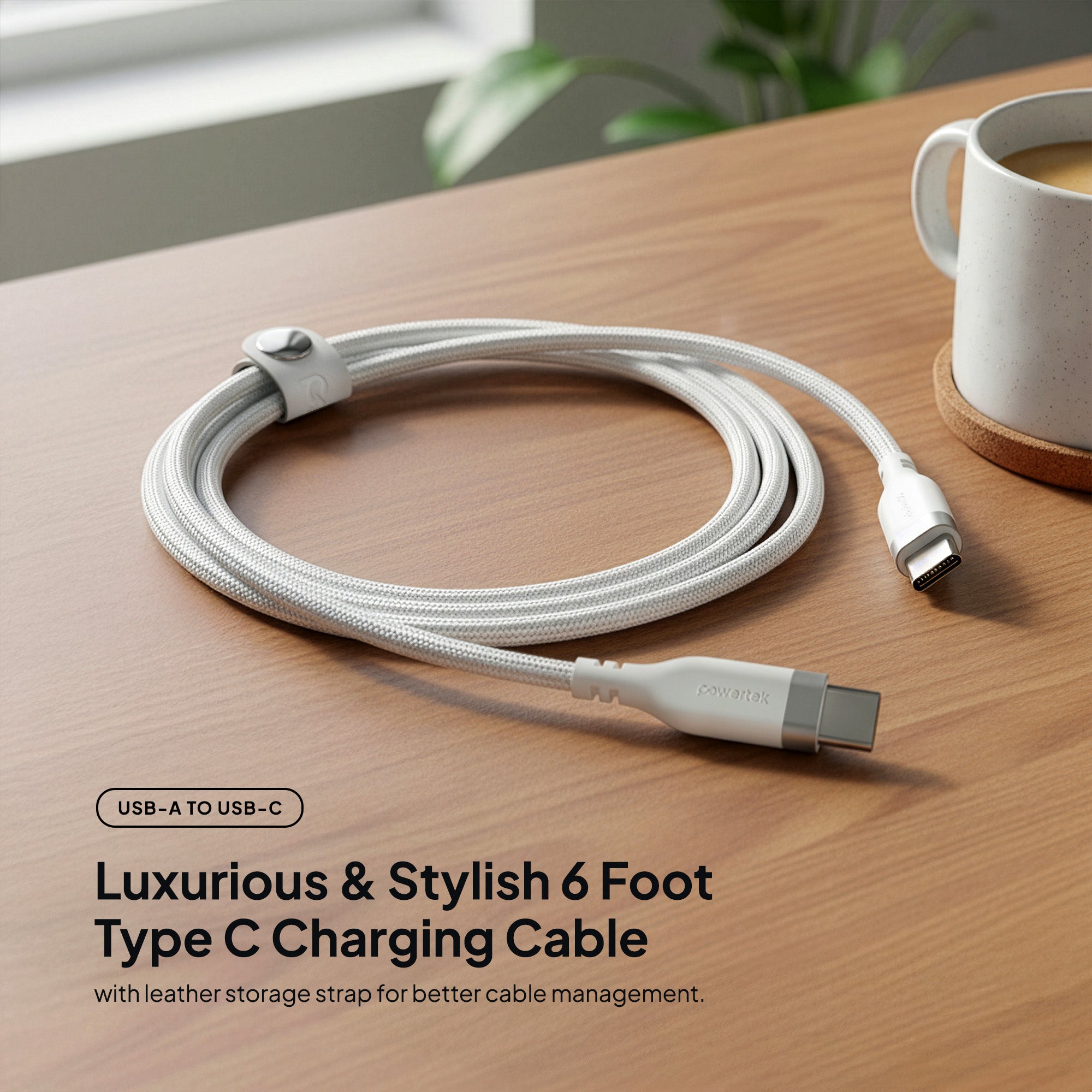 Powertek Premium Braided 6ft USB-C to USB-C Charging Cable