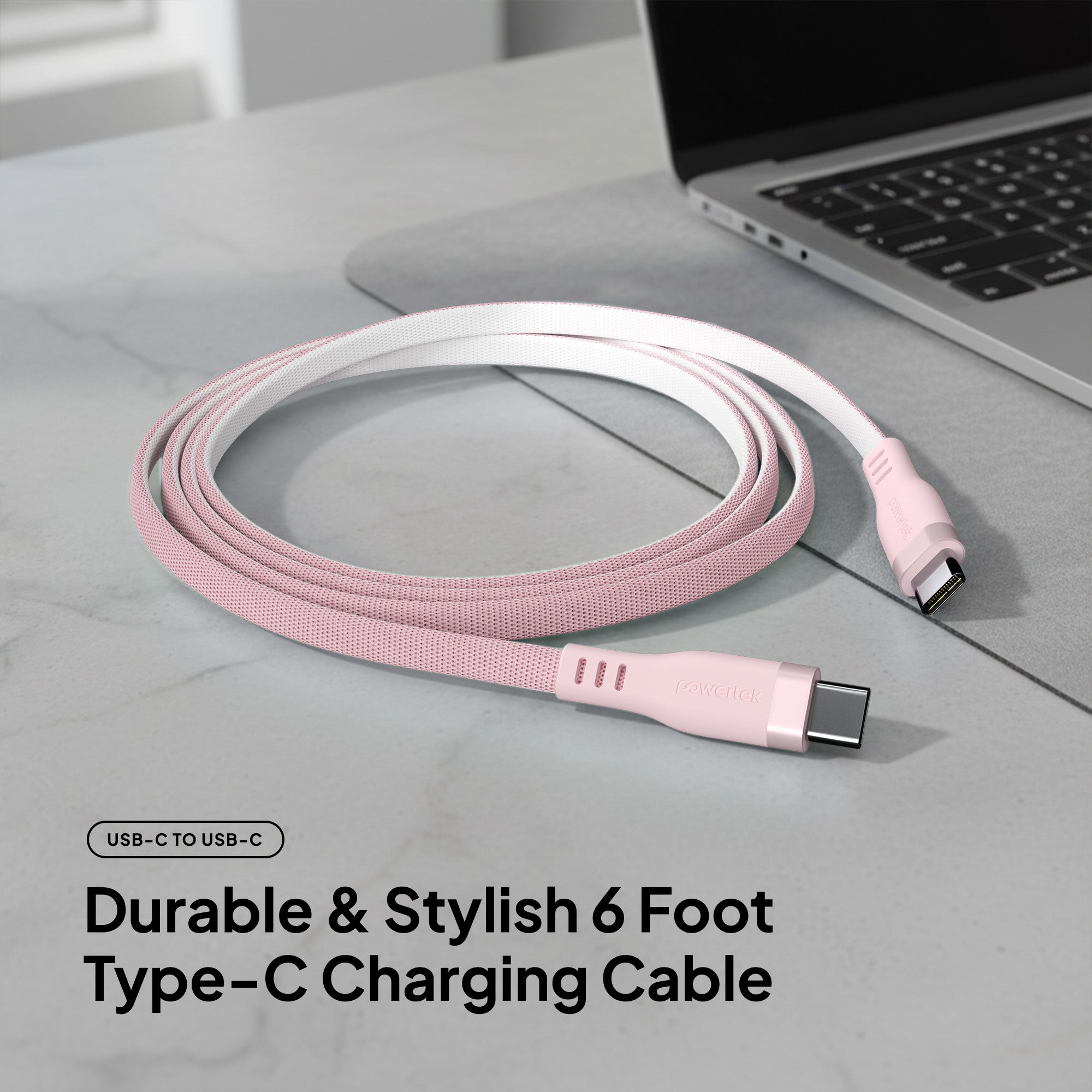 Powertek Two-Tone Pastel 6ft USB-C to USB-C Charging Cable
