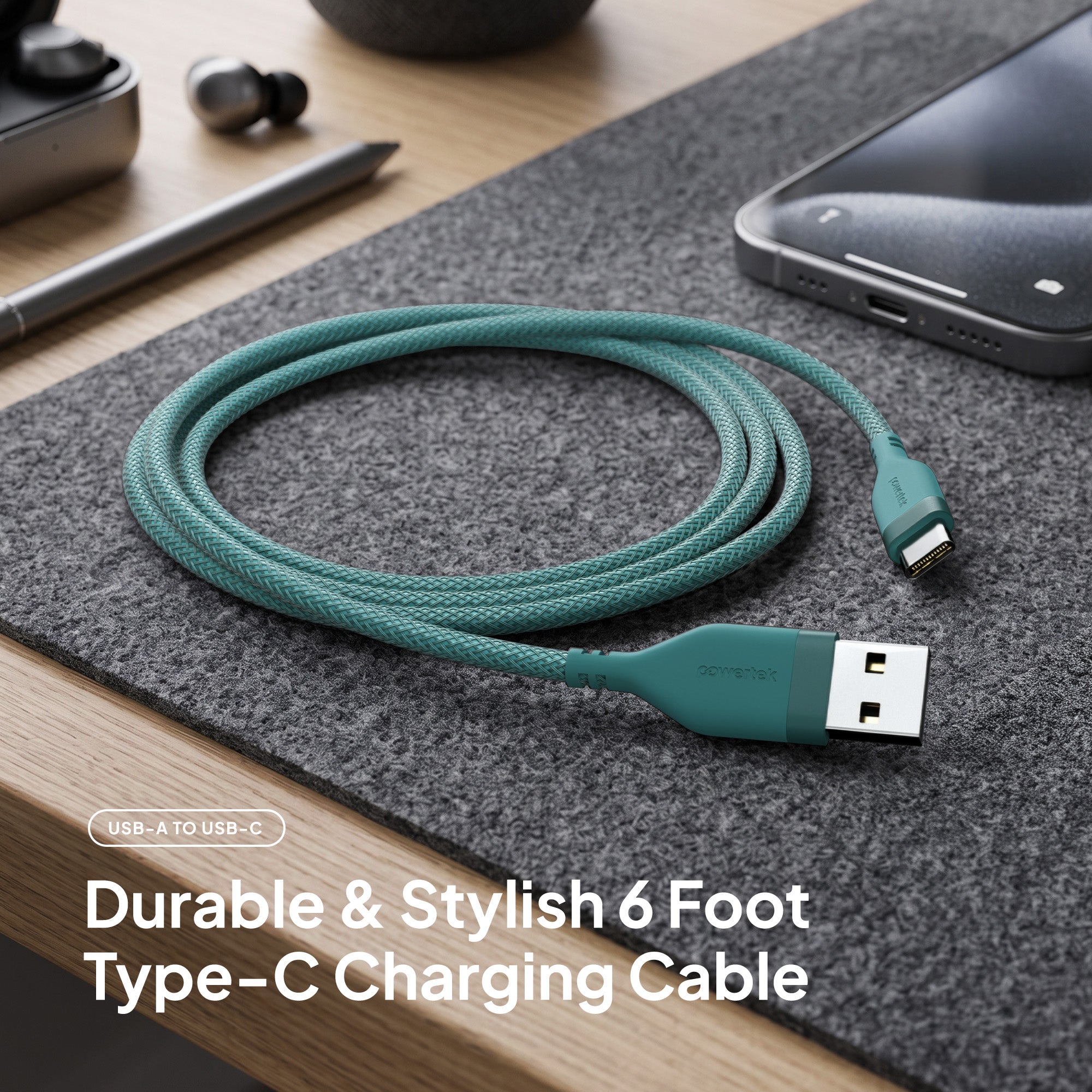Powertek Ultra 6ft USB-A to USB-C Charging Cable